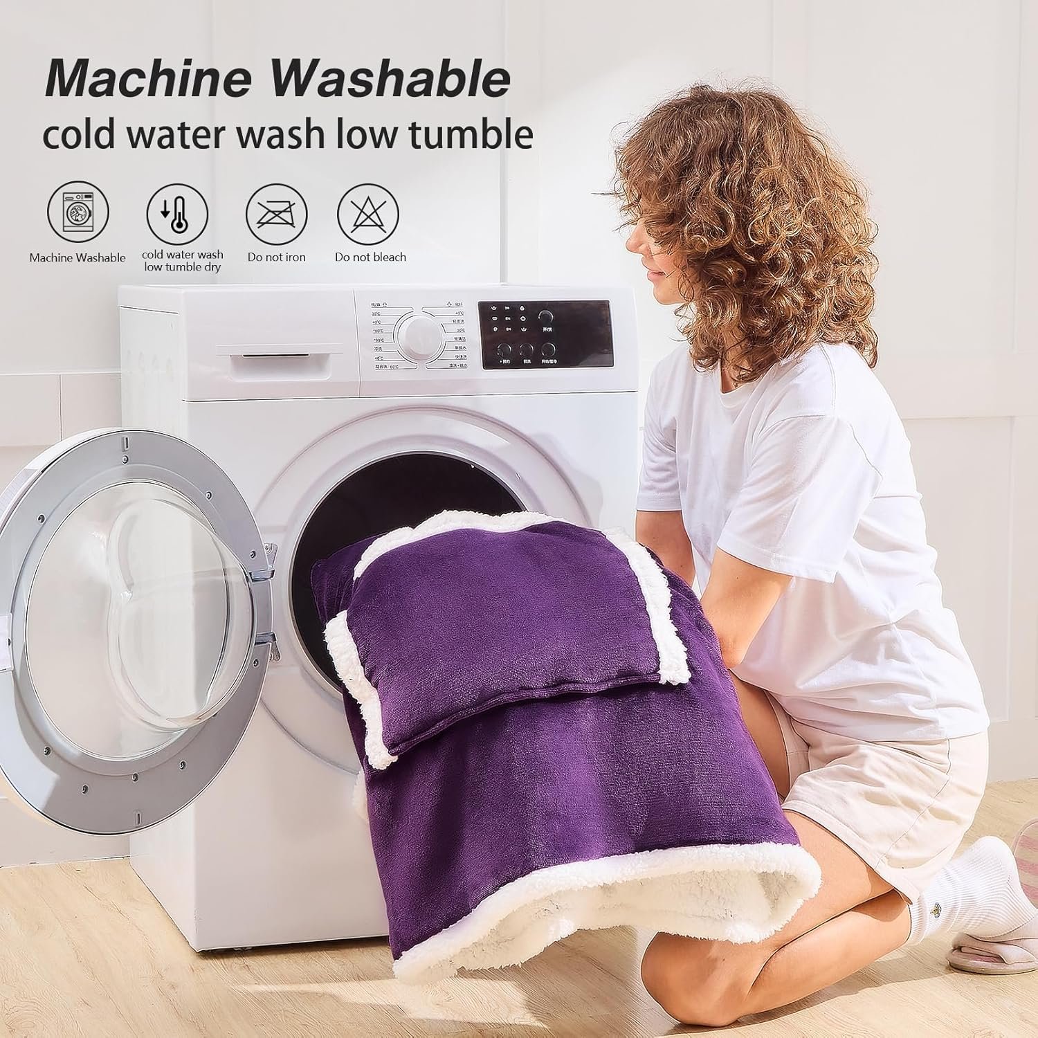 JOYWOO Purple Wearable Blanket Hoodie,Oversized Cat Lovers Sweatshirt Blanket for Adult & Teens,Birthday Gifts for Women Men Mom Girl Boys,Cozy Sherpa Blanket Giant Pocket Gifts,Dark Purple Small - Image 3