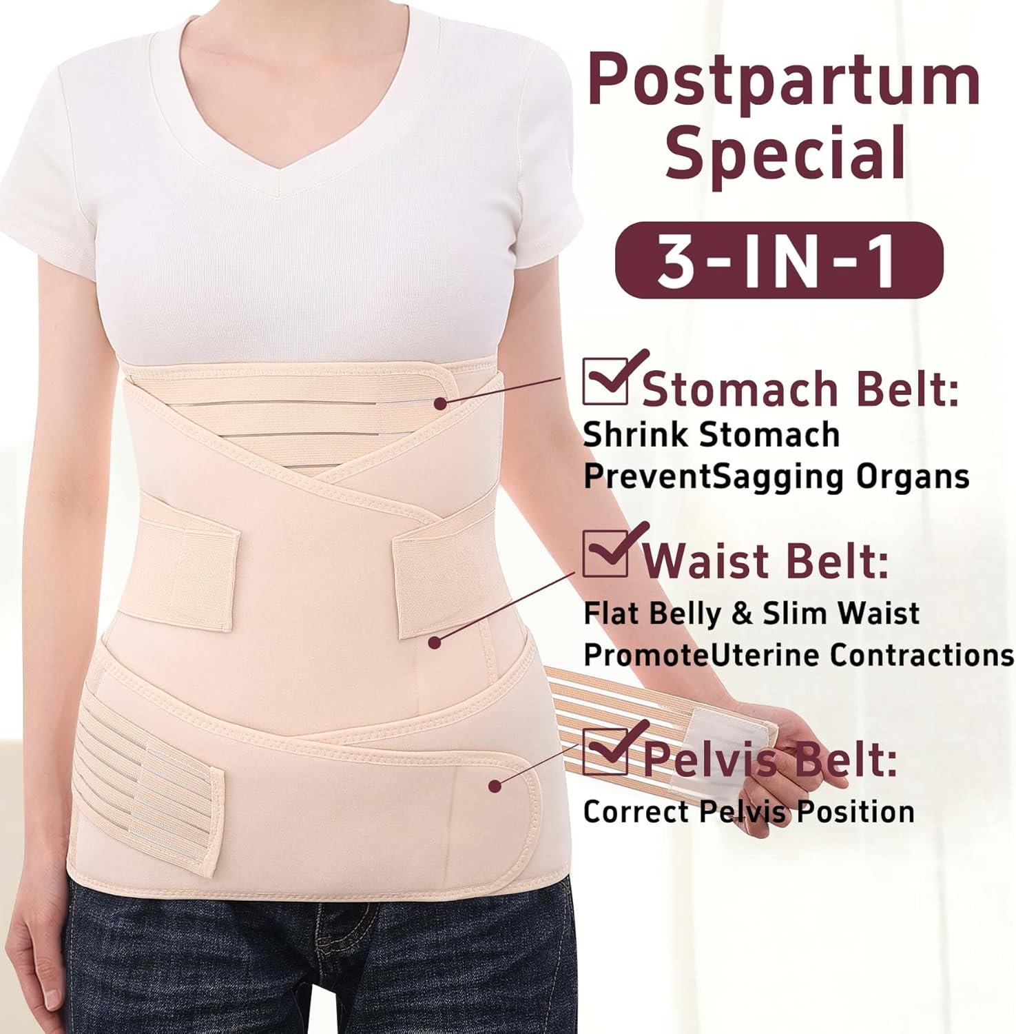 3 in 1 Postpartum Belly Band Abdominal Binder Surgery C Section Recovery Stomach Wrap for Women Pregnancy After Birth - Image 6