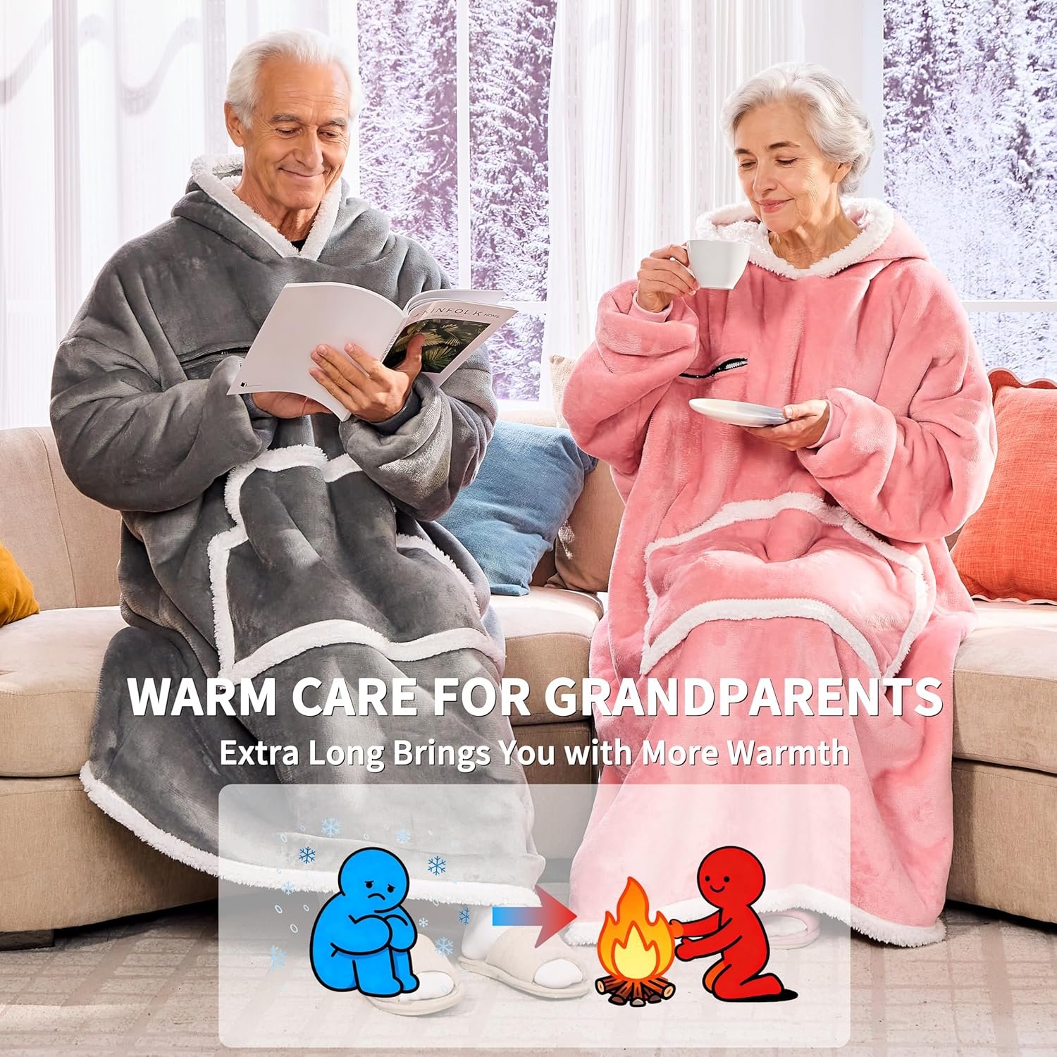 IFNOW Wearable Blanket Hoodie, Oversized Sherpa Fleece Hooded Sweatshirt with Eye Mask, Cozy and Giant Blanket Hoodie with Sleeves Extra Long for Adults Men Women, Skyblue - Image 3