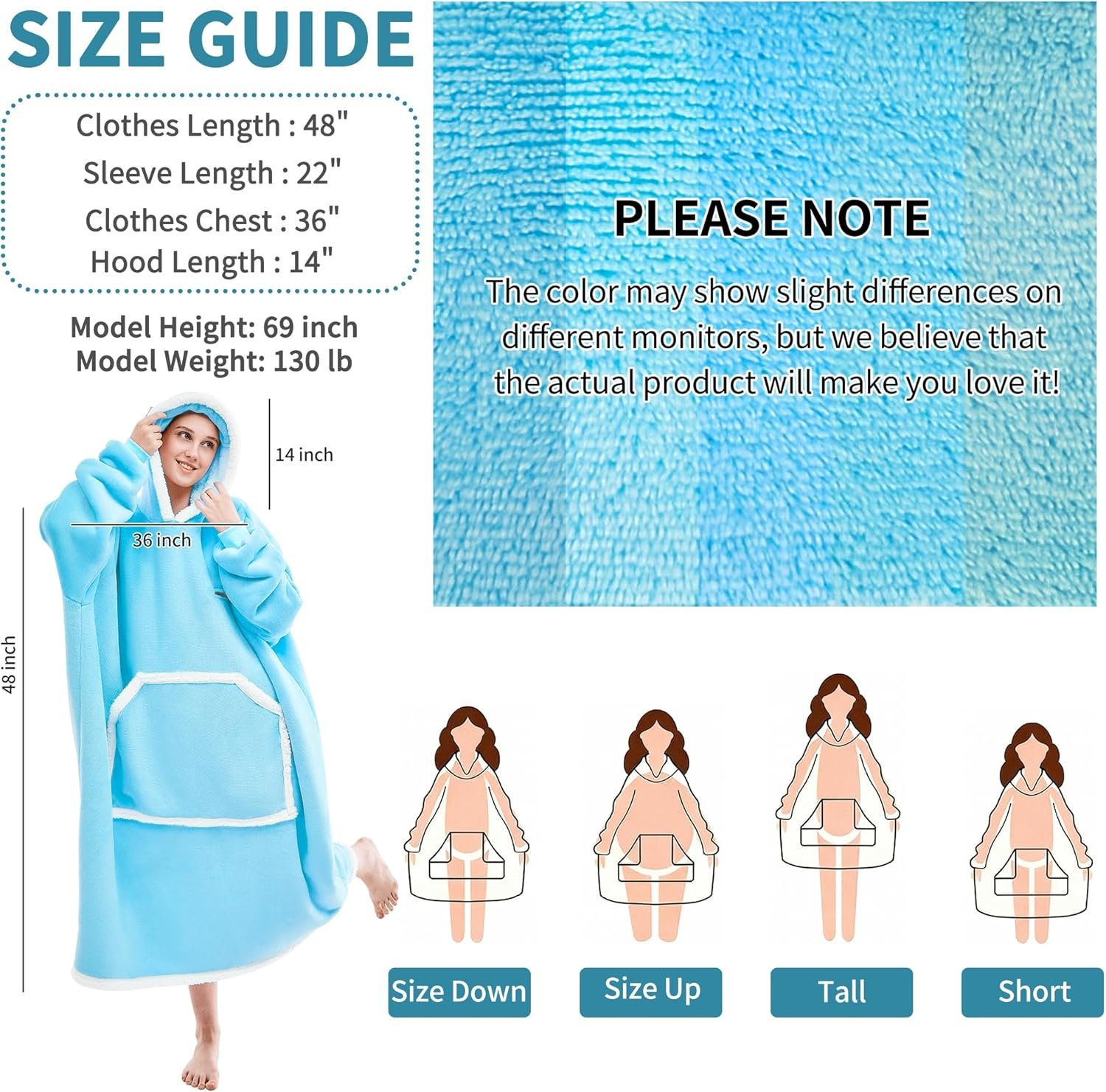 IFNOW Wearable Blanket Hoodie, Oversized Sherpa Fleece Hooded Sweatshirt with Eye Mask, Cozy and Giant Blanket Hoodie with Sleeves Extra Long for Adults Men Women, Skyblue - Image 5