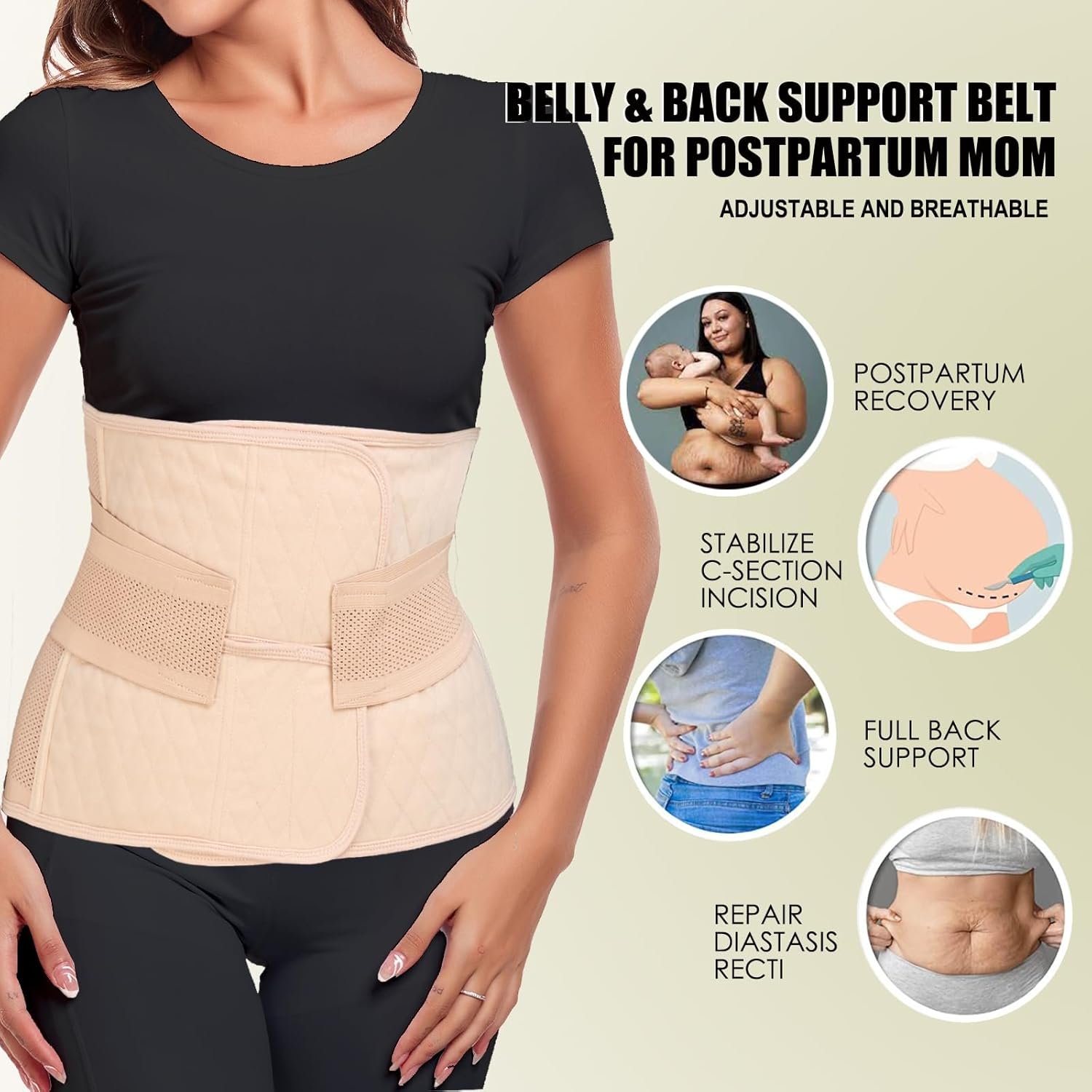 Postpartum Belly Band – Postpartum Belly Wrap, Abdominal Binder Post Surgery C-section Recovery Support Belt After Birth Brace (Classic Beige, 2X-Large) - Image 3