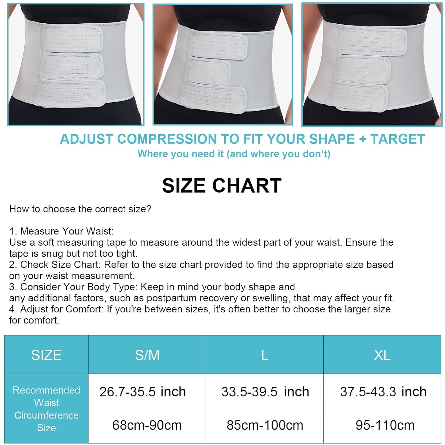 Postpartum Belly Band abdominal Binder for Natural Delivery & C-Section, Adjustable Compression Wrap, Abdominal Support Belt (Gray, S/M) - Image 3