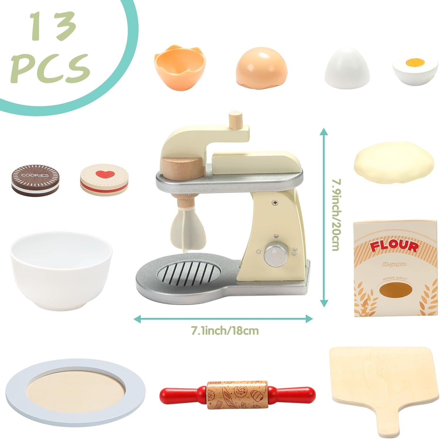 Giant bean Wooden Toy Mixer, Kids Play Kitchen Accessories, Pretend Play Toy Blender for Boys Girls Ages 3+ - Image 4