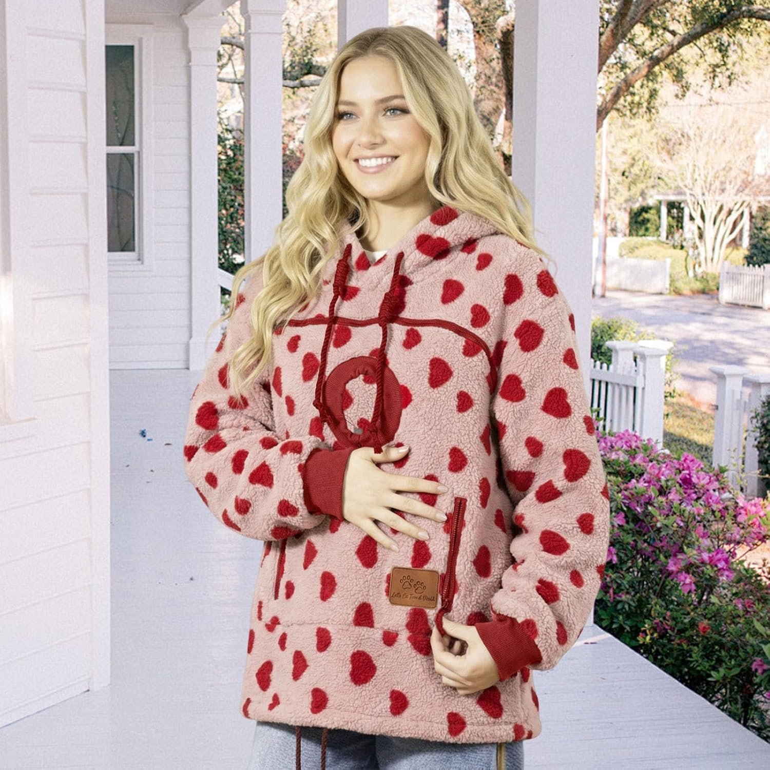 Pet Pouch Hoodie,Long Sleeve - Warm Fleece Fall Winter Pullover Sweatshirt with Dog Pouch - for Outdoor Walking - Image 3