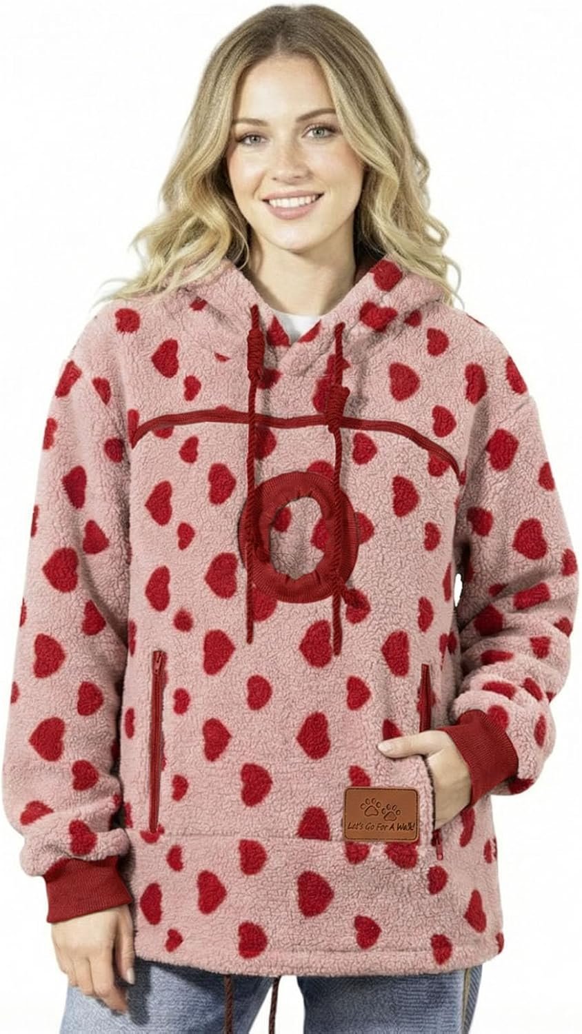 Pet Pouch Hoodie,Long Sleeve - Warm Fleece Fall Winter Pullover Sweatshirt with Dog Pouch - for Outdoor Walking - Image 7