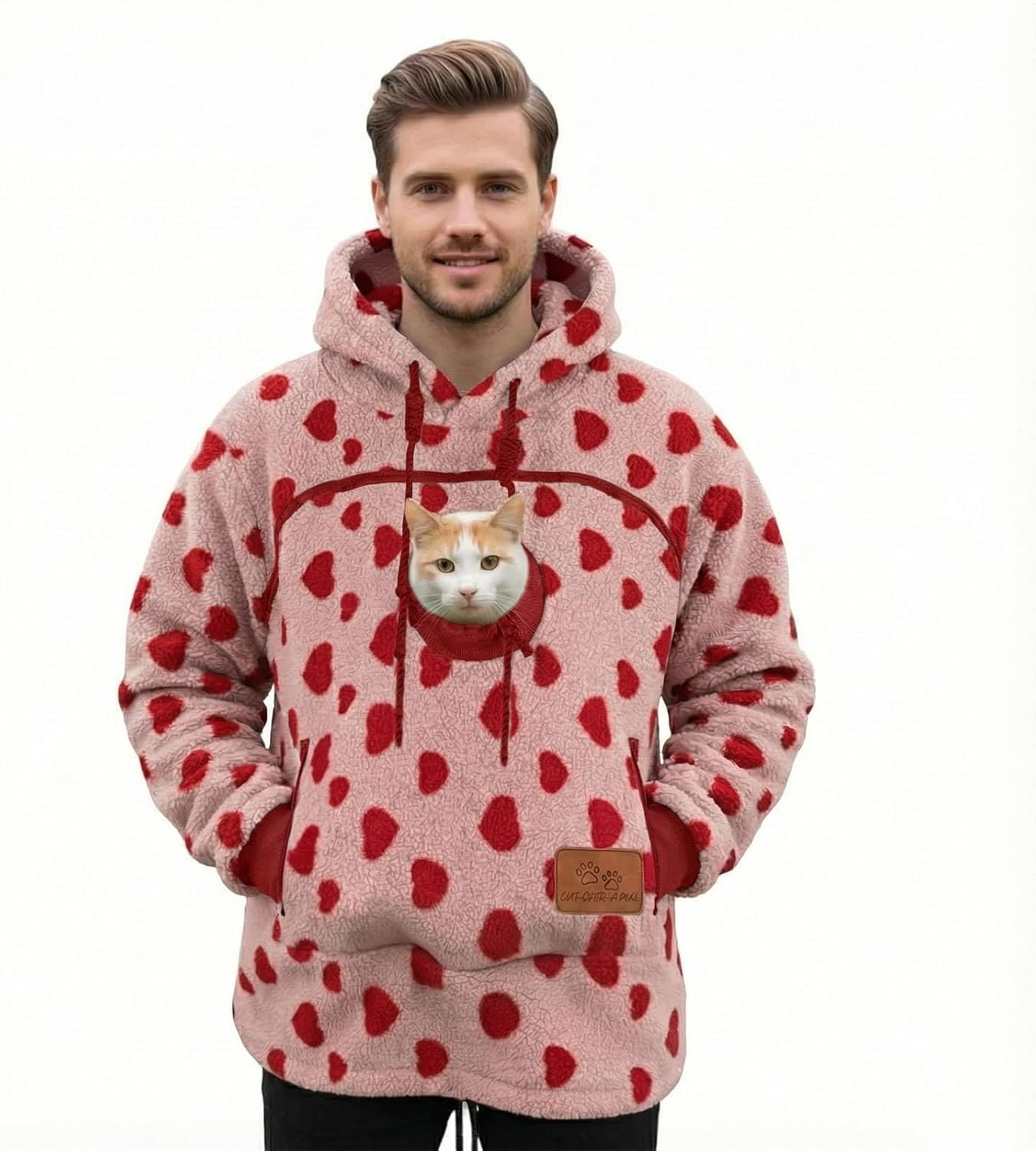 Pet Pouch Hoodie,Long Sleeve - Warm Fleece Fall Winter Pullover Sweatshirt with Dog Pouch - for Outdoor Walking - Image 8