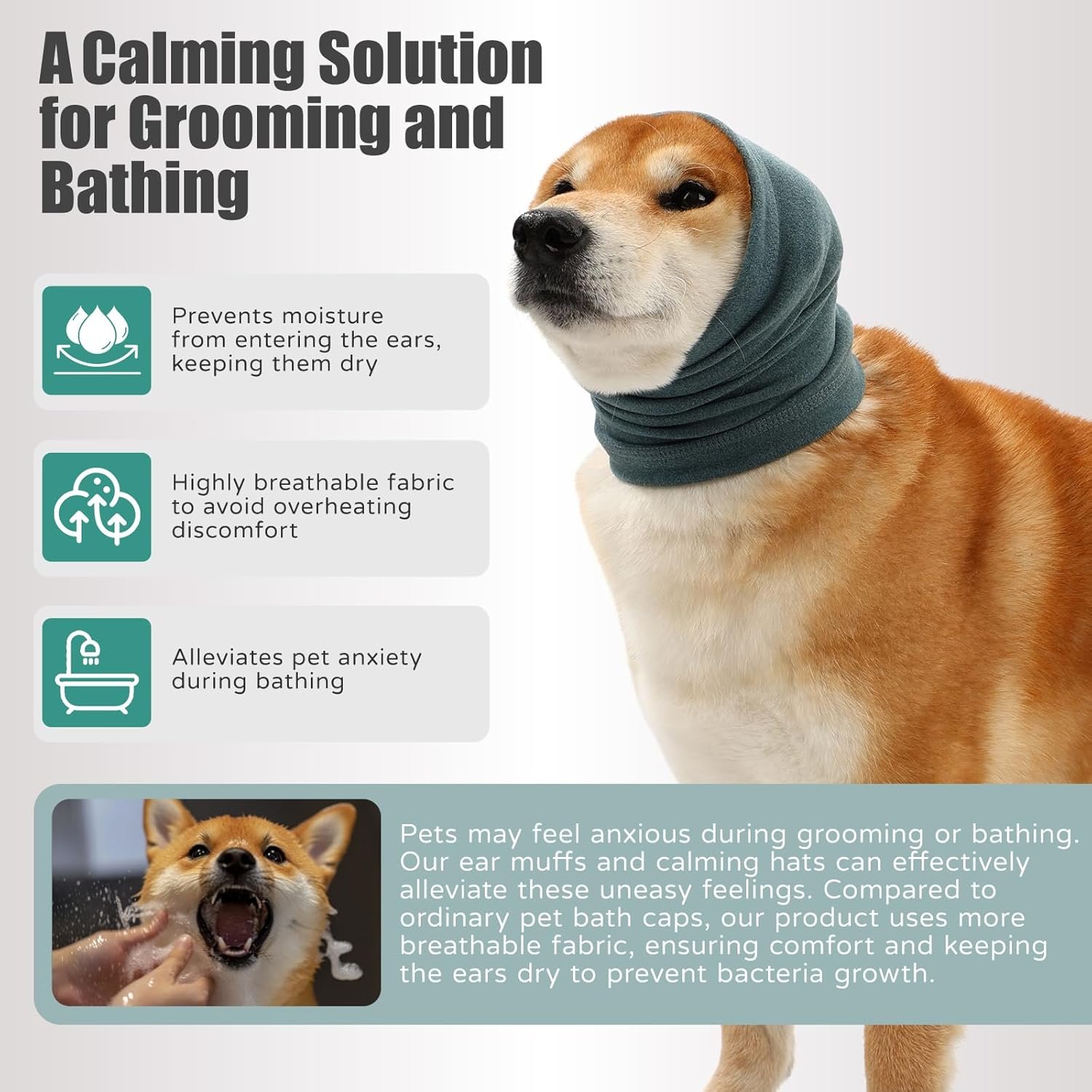 Dog Calming Hoodie, Hematoma Ear Wrap, Quiet Head Cover Sleeves Ear Covers for Bath, Thunderstorms - Image 3