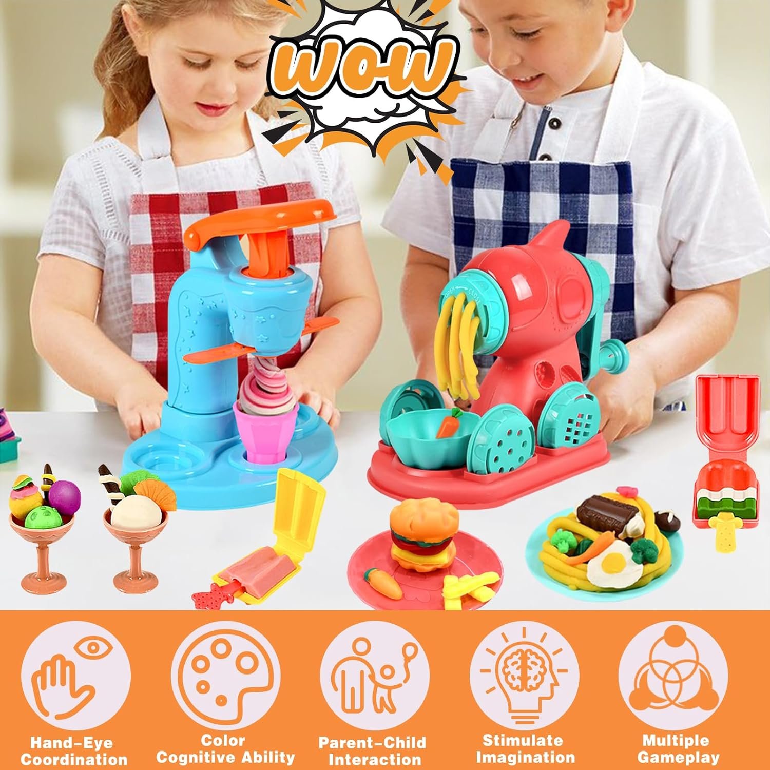 3 in 1 Color Dough Kitchen Creations Set, Ice Cream Spaghetti Burger Maker Machine, Art Crafts Food Modeling Toys, Accessories Tools Kit for Boys Girls Kids Toddlers Ages 3+ (12 Colors Dough) - Image 6