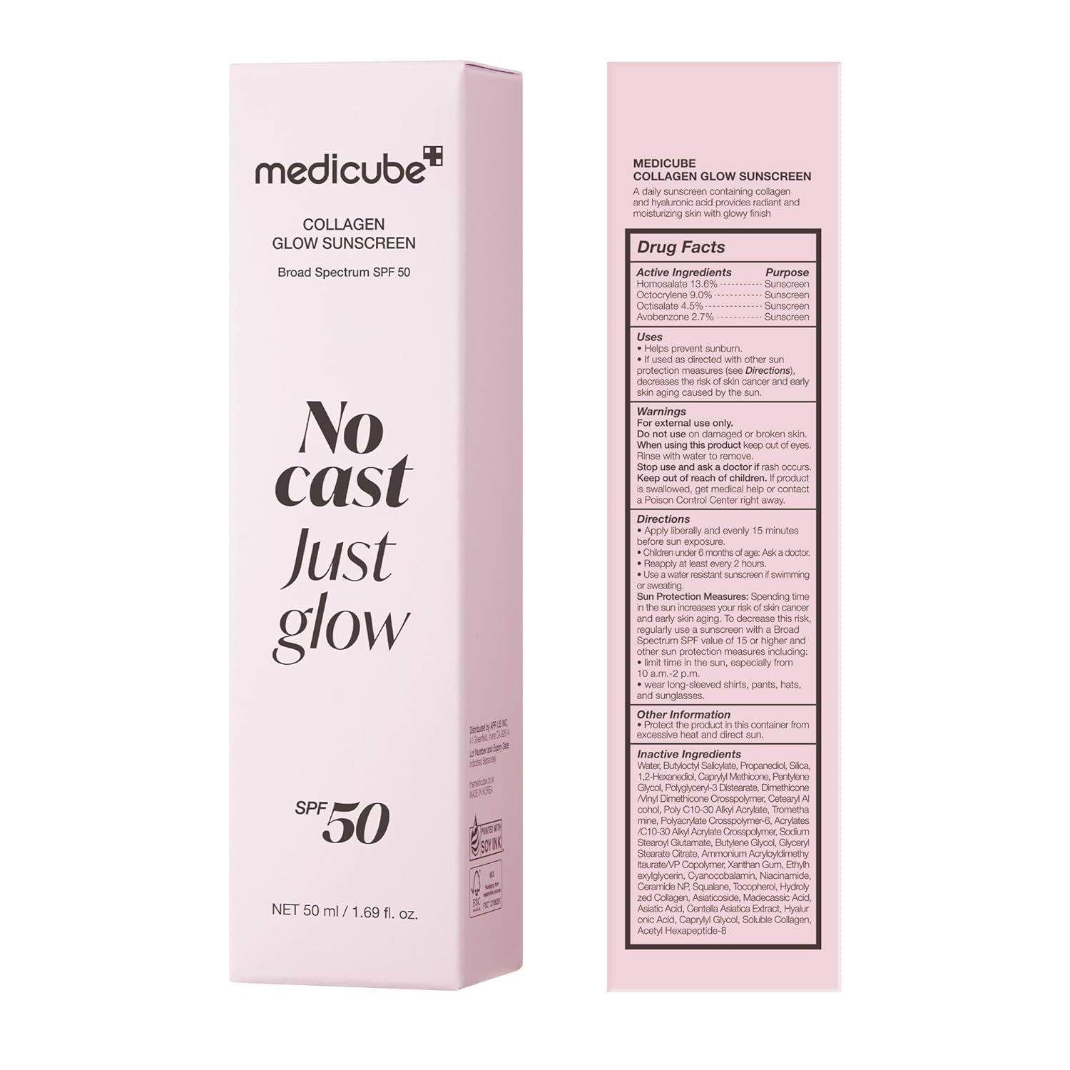 medicube No Cast Just Glow Collagen Sunscreen | SPF 50 Broad Spectrum Face Sunscreen | Lightweight, Non-Sticky, Hydrating Formula | Peptide, Cica for Soothing & Glow | Korean Skincare - Image 6