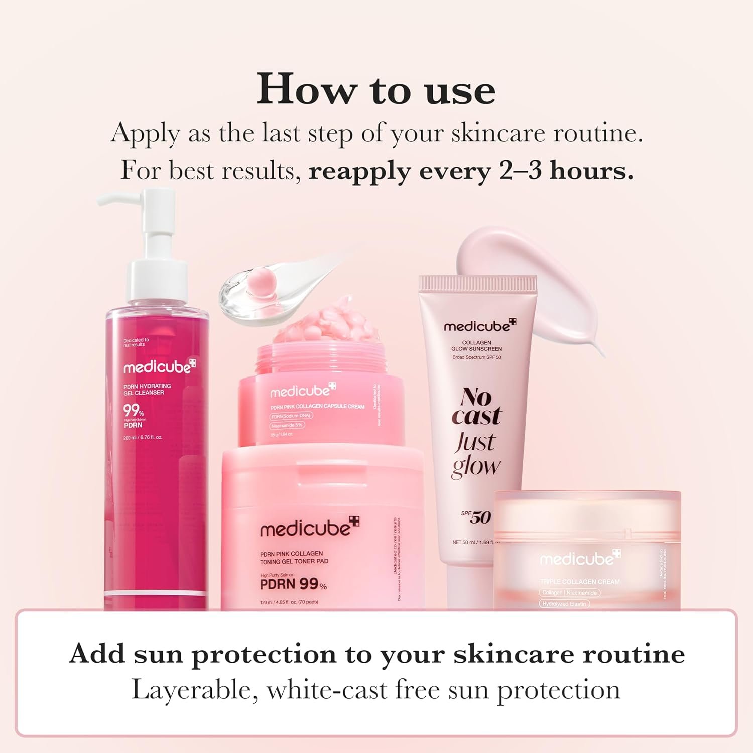 medicube PDRN Sun Care & Glow Duo: Pink PDRN Collagen Jelly Mist Serum and Collagen Sunscreen | SPF Care with No white Cast and Just Glow, Salmon DNA for Firmer, Plump Skin - Image 4