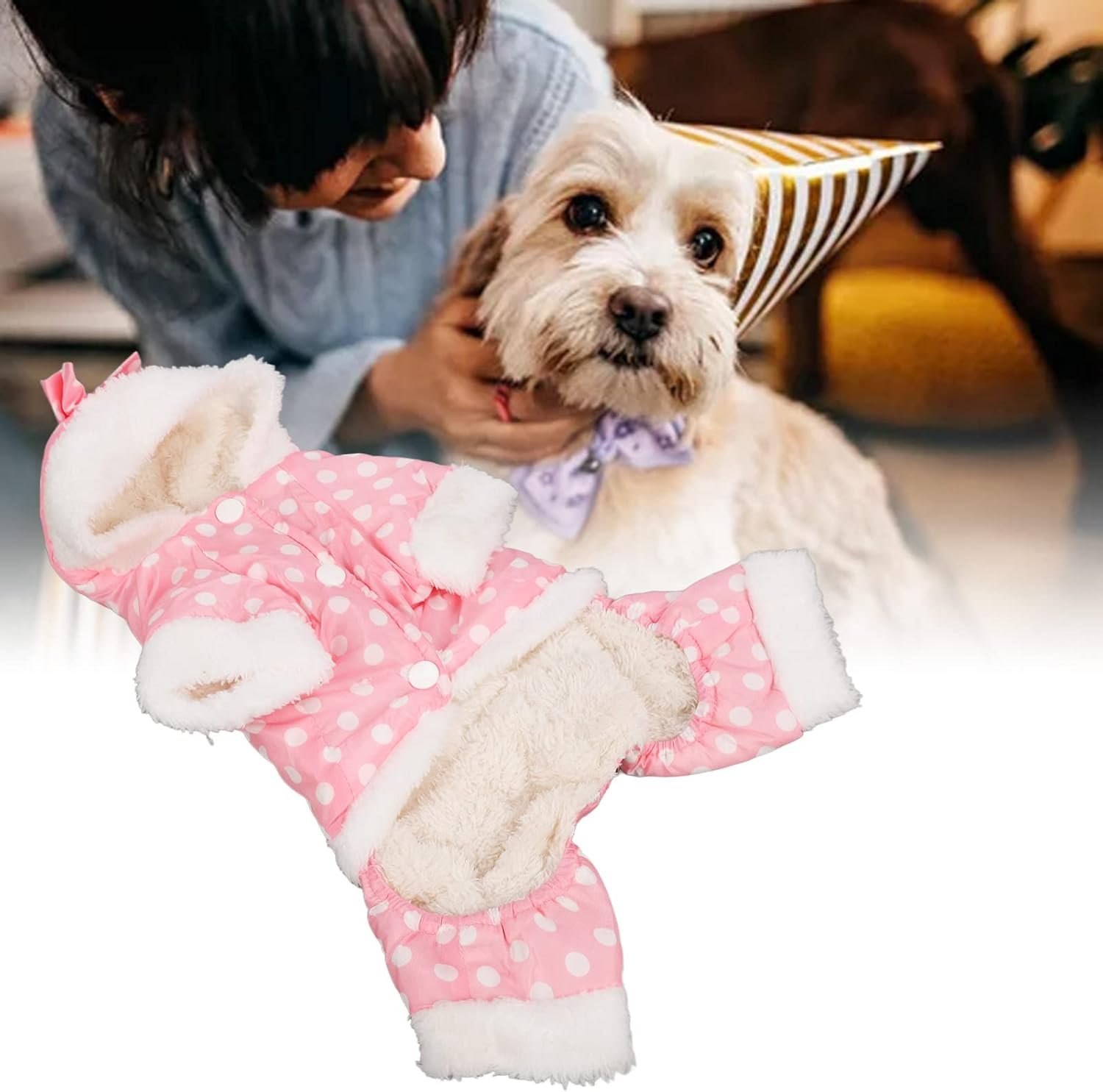 Winter Coat for Dogs, Pet Warm Jacket Hoodie Puppy Clothes Outfit With Convenient Snap Fastenings - Small - Image 3