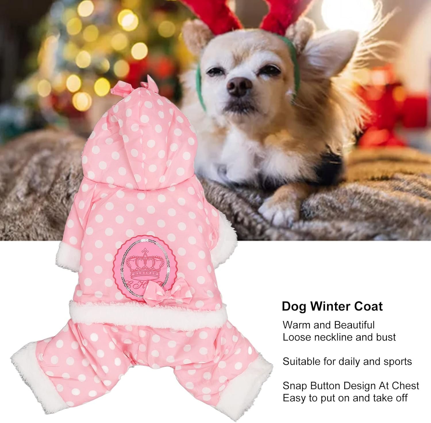 Winter Coat for Dogs, Pet Warm Jacket Hoodie Puppy Clothes Outfit With Convenient Snap Fastenings - Small - Image 4