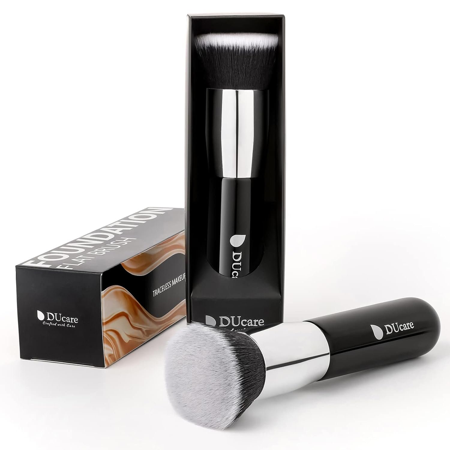 DUcare Kabuki Foundation Brush for Liquid Makeup Flat Top Professional Stick Buffing Blending Mineral Powder Large Face Makeup Brush, Black - Image 4