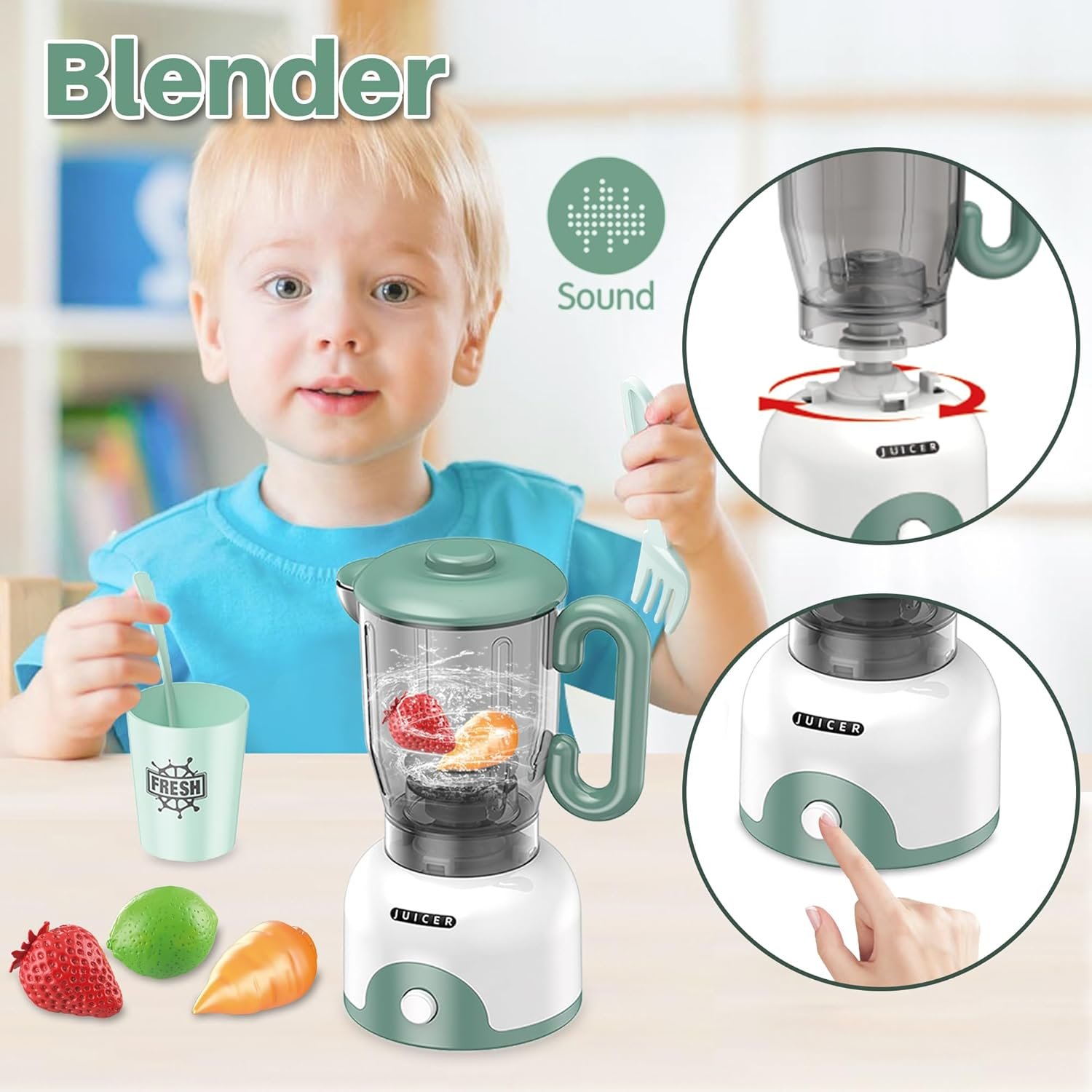 Kids Play Kitchen Accessories, Pretend Play Kitchen Appliance Toy Set with Coffee Maker, Toaster, Blender, Mixer, Kitchen Toys with Light & Sound, Play Kitchen Sets for Kids Ages 3 4 5 6 - Image 3