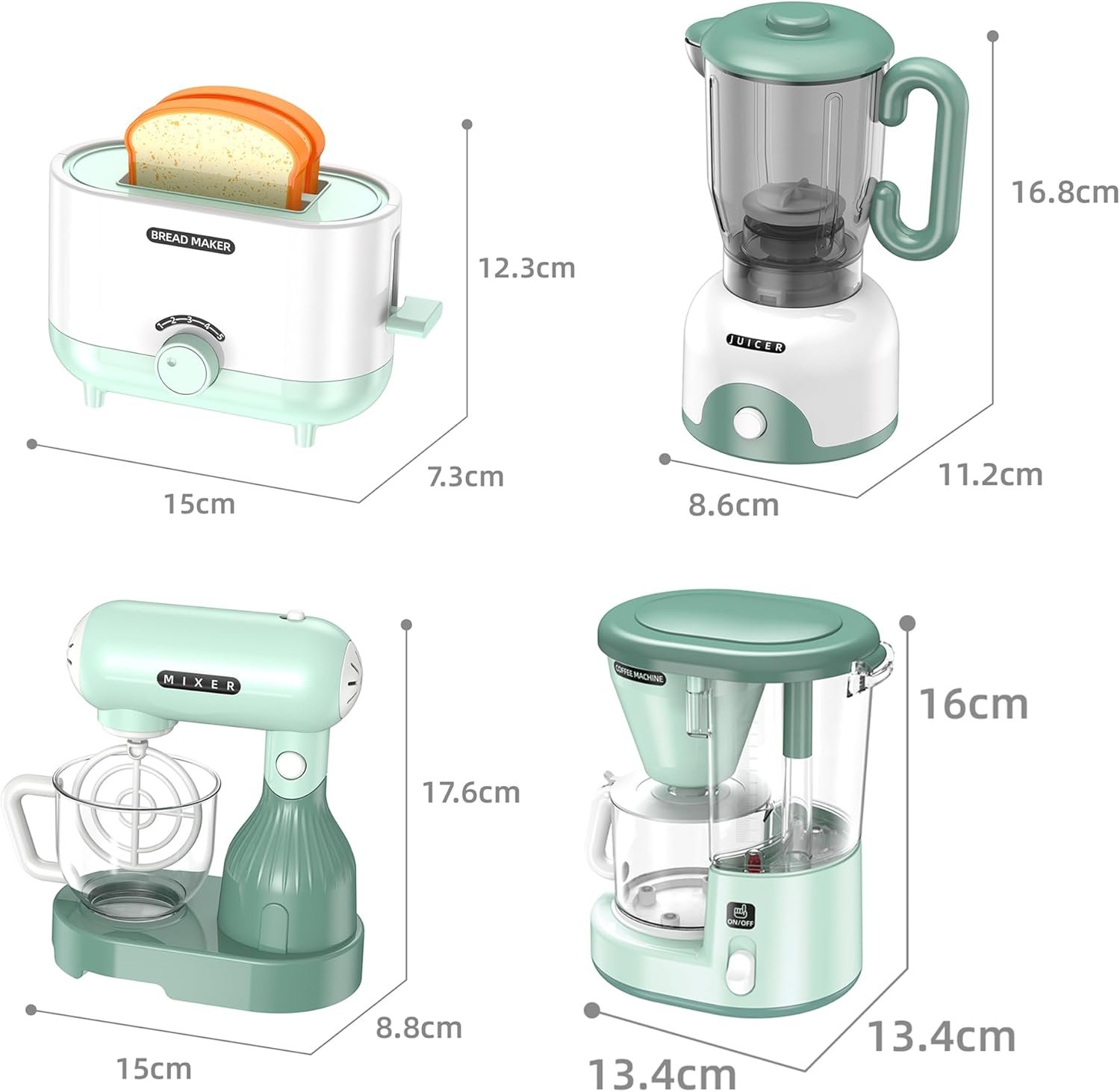 Kids Play Kitchen Accessories, Pretend Play Kitchen Appliance Toy Set with Coffee Maker, Toaster, Blender, Mixer, Kitchen Toys with Light & Sound, Play Kitchen Sets for Kids Ages 3 4 5 6 - Image 4