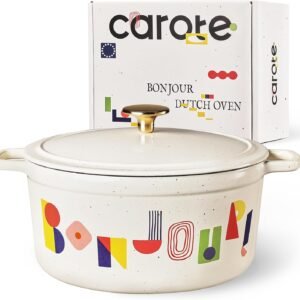 CAROTE 5QT Cast Iron Dutch Oven Pot with Lid, Enameled Floral Dutch Ovens with Gift Box, Versatile Heavy-Duty Cookware for Sourdough Bread Baking, Braising, Stews, Roasting, Healthy & Non-Toxic, All Stovetop Compatible, Oven Safe up to 500° F, Bonjour