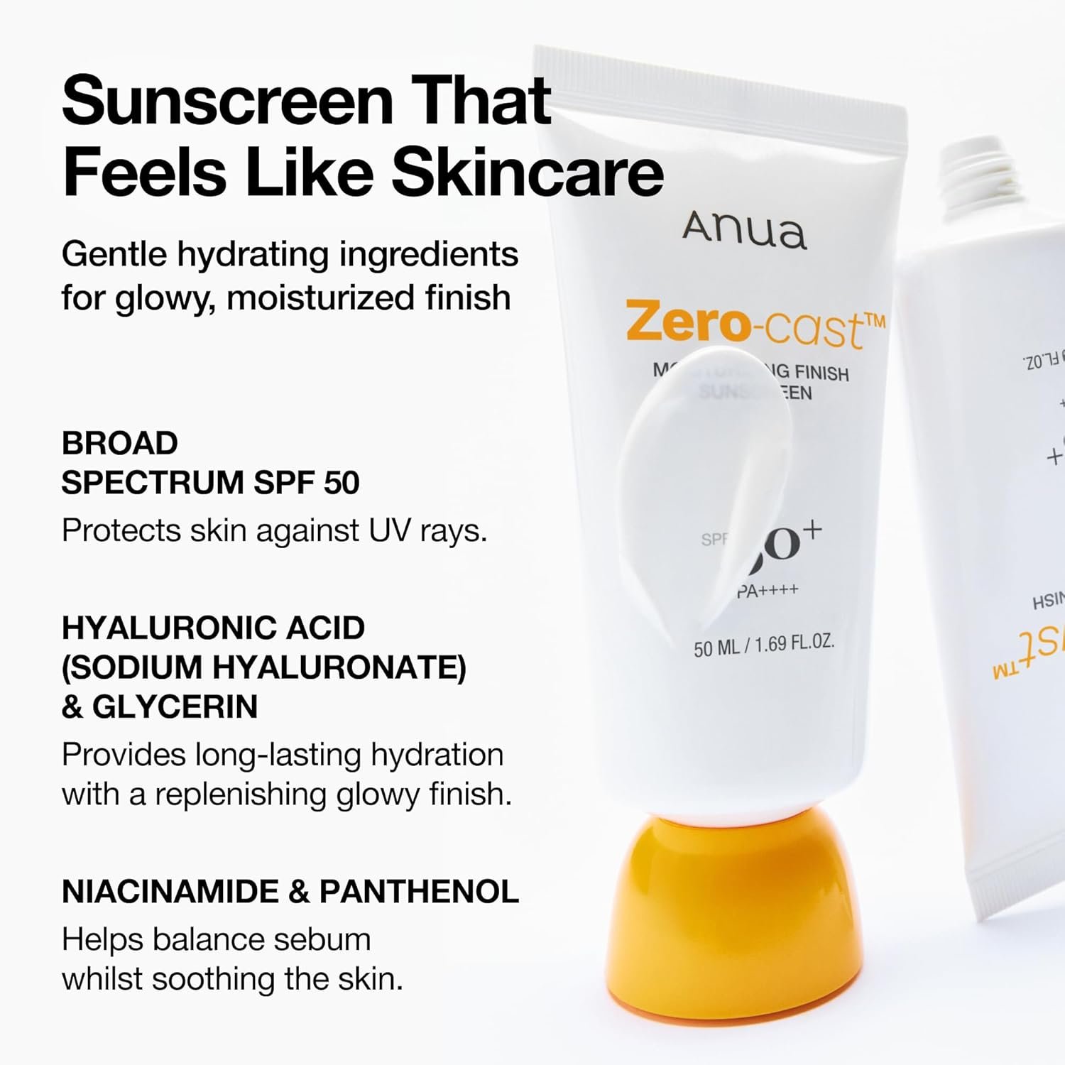 Anua, Zero-Cast Moisturizing Sunscreen SPF 50, Glow Natural Sunscreen for face, No White Cast, Hyaluronic Acid, Niacinamide, Oil-Free, Korean Skincare, 1.69 fl oz - Image 3