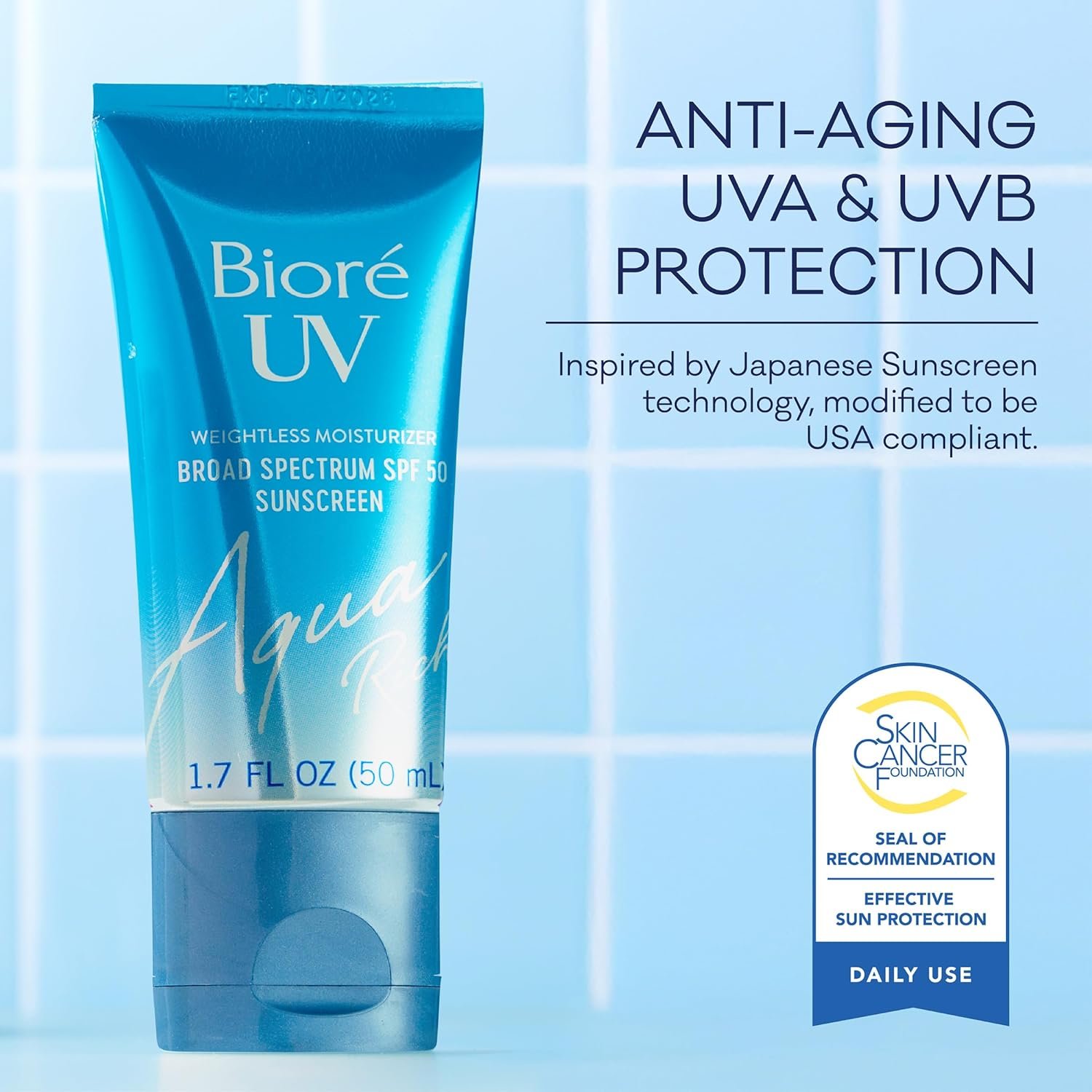 Biore UV Aqua Rich Daily Hydrating Facial Moisturizer with SPF 50 | Oil Free Sunscreen & Primer for Makeup with Hyaluronic Acid, No White Cast, Non-Comedogenic, For Sensitive Skin, PA++++, 1.7 Oz - Image 3