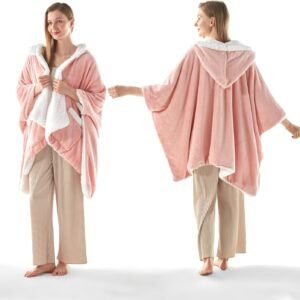Wearable Heated Blanket - Warm Up Electric Blanket Hoodie with 6 Heat Levels, Snuggies for women, gifts for her, 50"x70", Pink