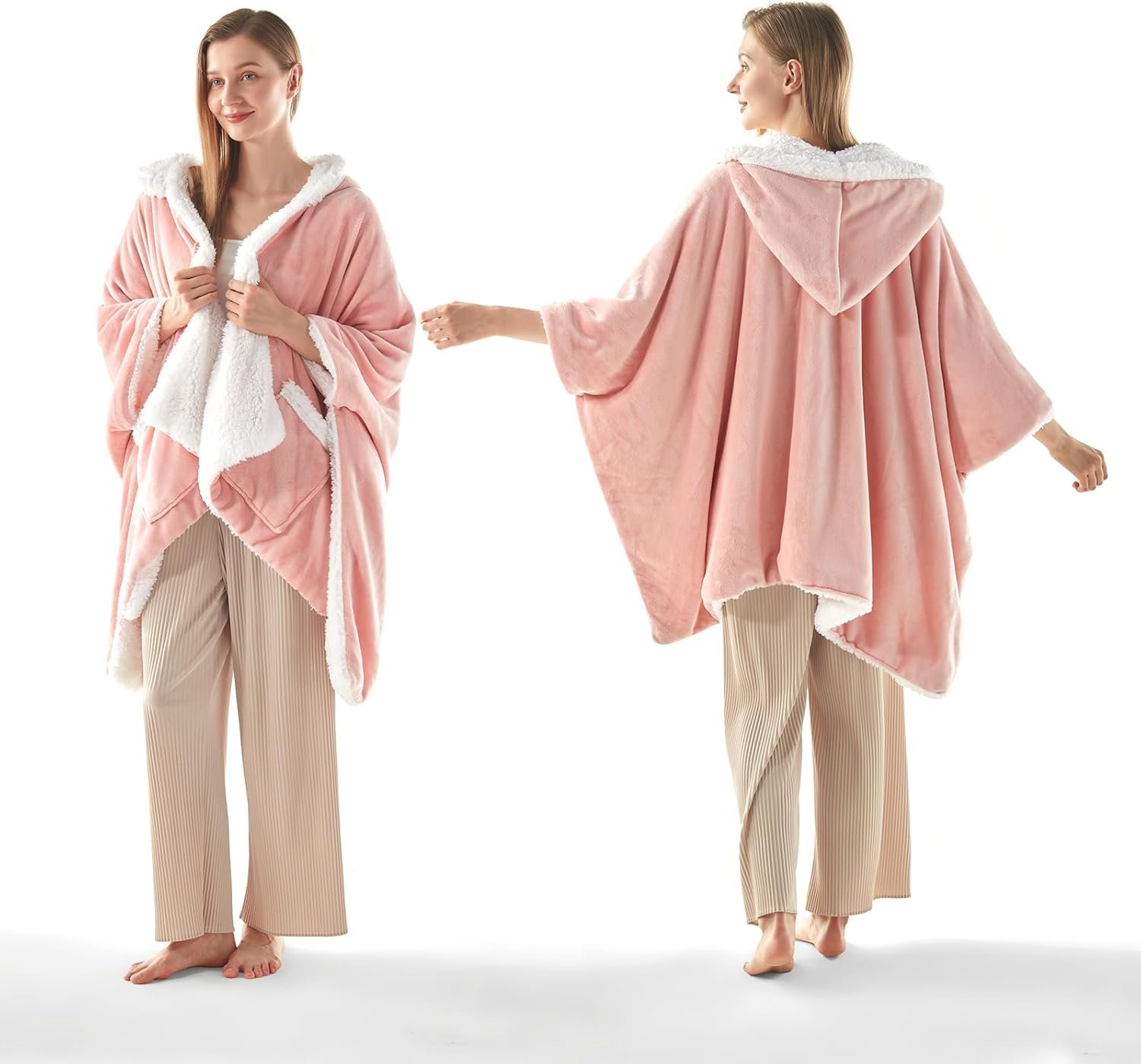 Wearable Heated Blanket - Warm Up Electric Blanket Hoodie with 6 Heat Levels, Snuggies for women, gifts for her, 50"x70", Pink