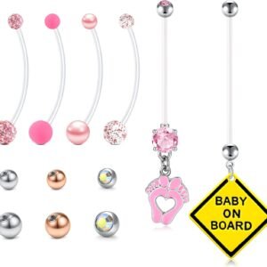 TOKRING Pregnancy Belly Button Rings Plastic Maternity Long Belly Button Rings Bar for Healing Clear Flexible Belly Piercing Retainer with Different Balls for Replacement 18mm 25mm 32mm 35mm 38mm