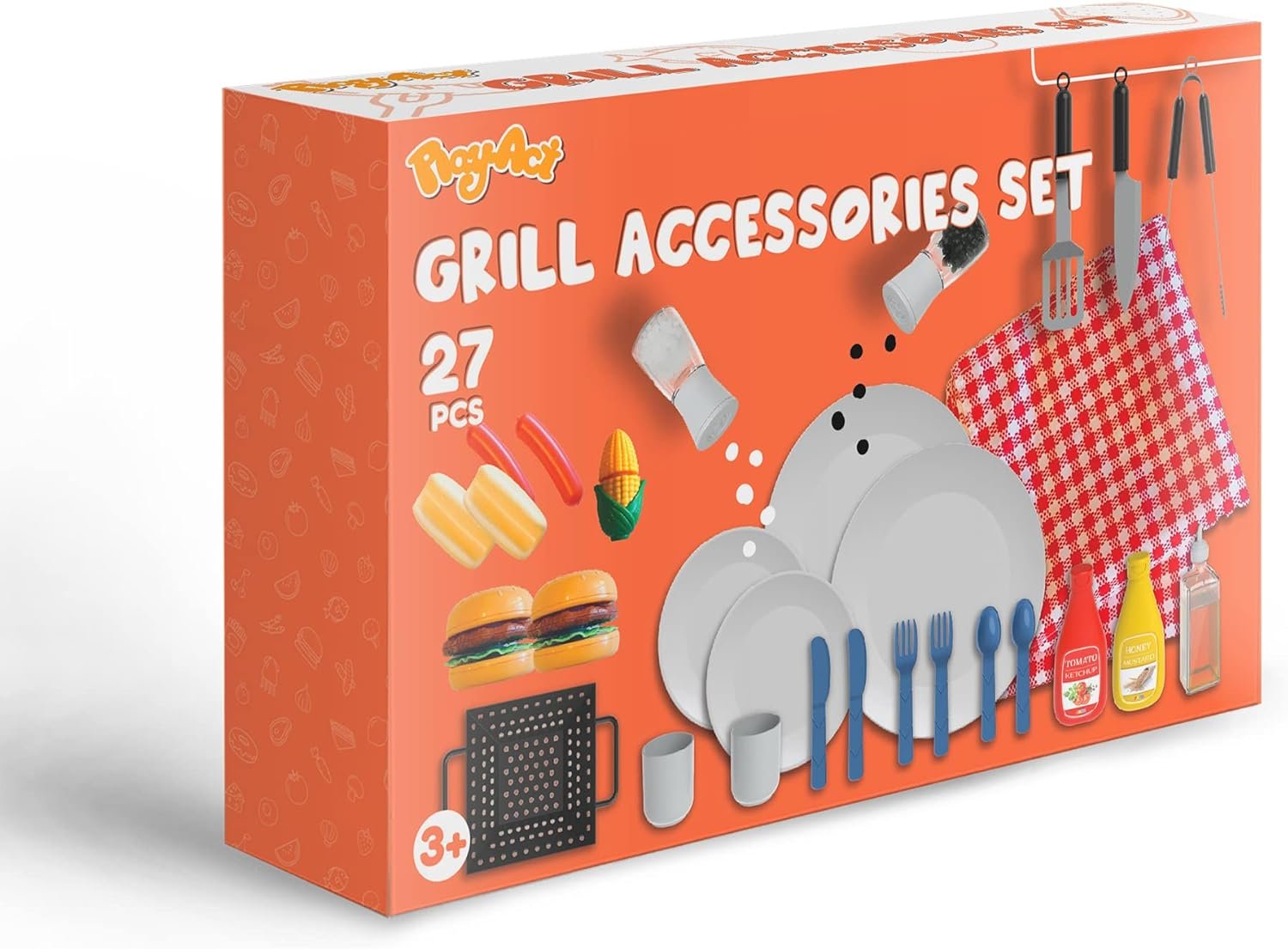 27 PCS Kids BBQ Grill Playset Backyard Barbecue Play Grill Toy Set for Toddlers, Play Food Sets for Kids Kitchen - Image 5