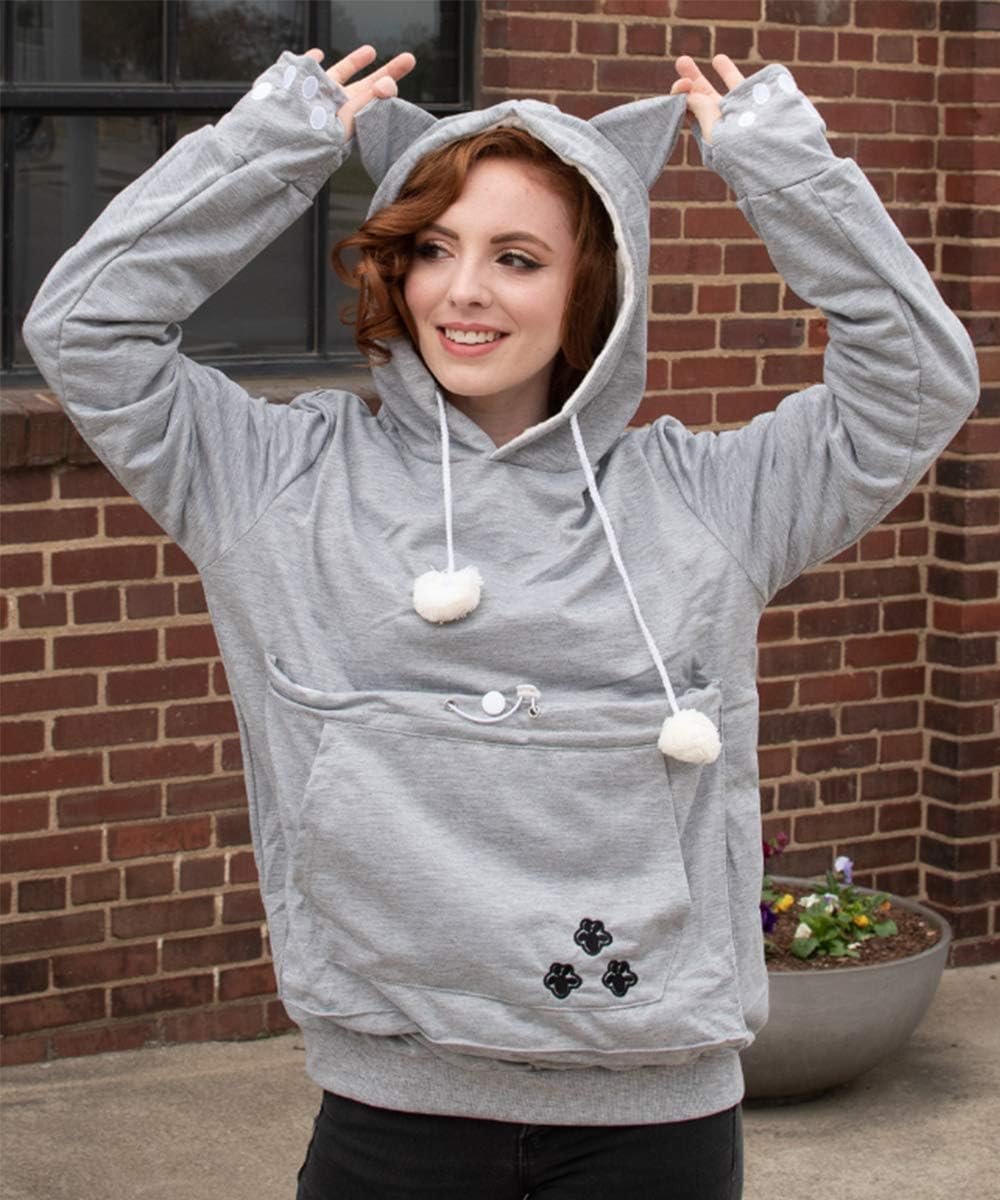 Unisex Big Pouch Hoodie Long Sleeve Pet Cat Dog Holder Carrier Sweatshirt - Image 3