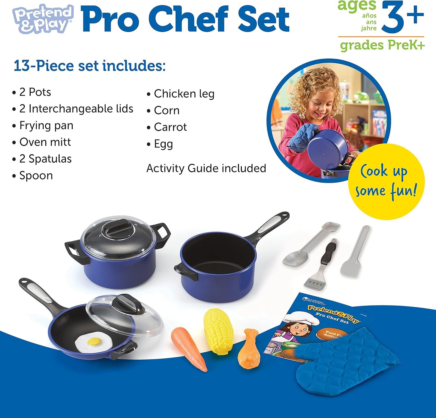 Learning Resources Pretend & Play Pro Chef Set, Kitchen Toys for Kids, Pretend Kitchen, Pots and Pans for Kids, 13 Pieces, Ages 3+ - Image 6