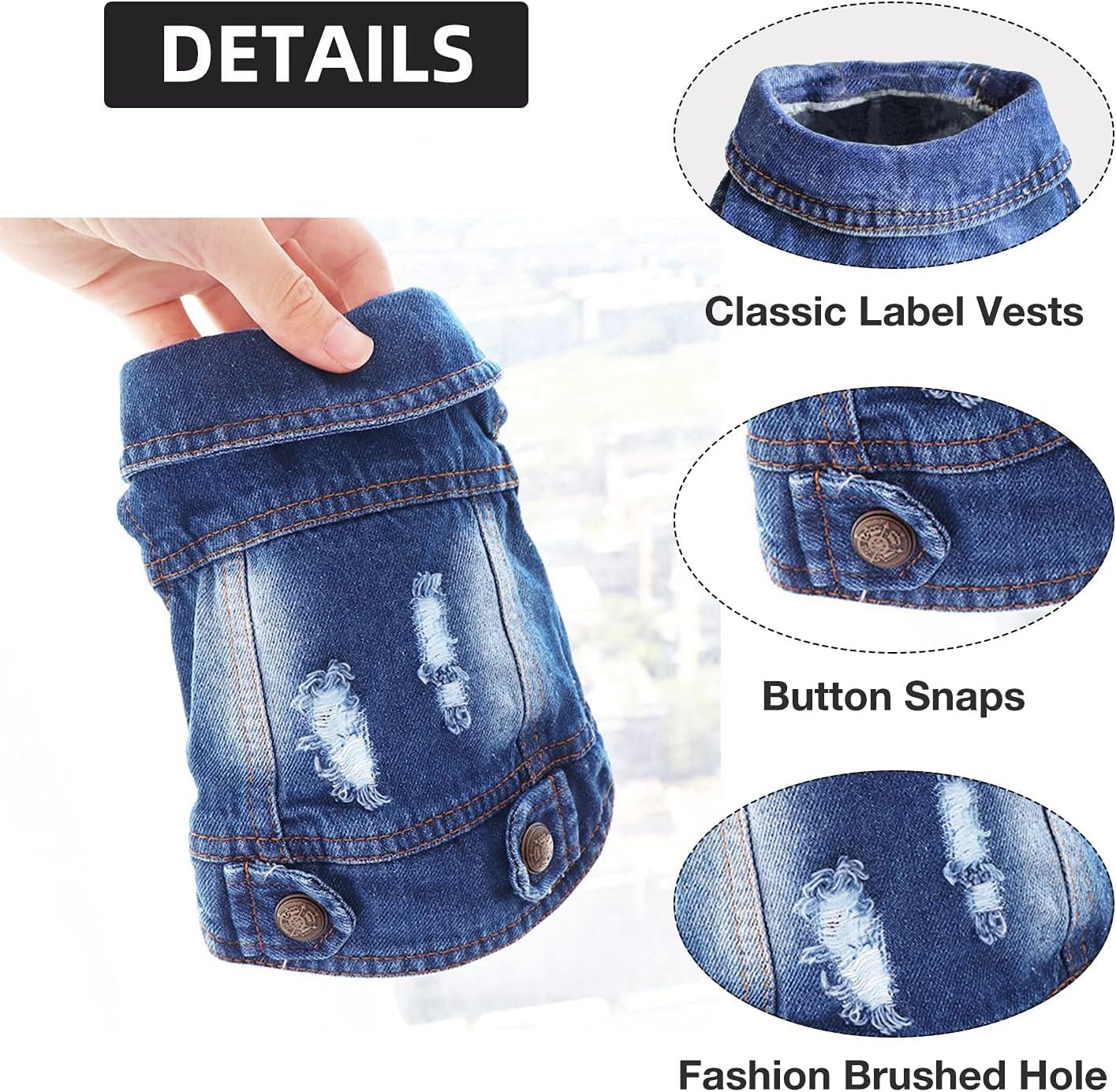 SILD Pet Clothes Dog Jeans Jacket Cool Blue Denim Coat Small Medium Dogs Lapel Vests Classic Hoodies Puppy Blue Vintage Washed Clothes - Image 3