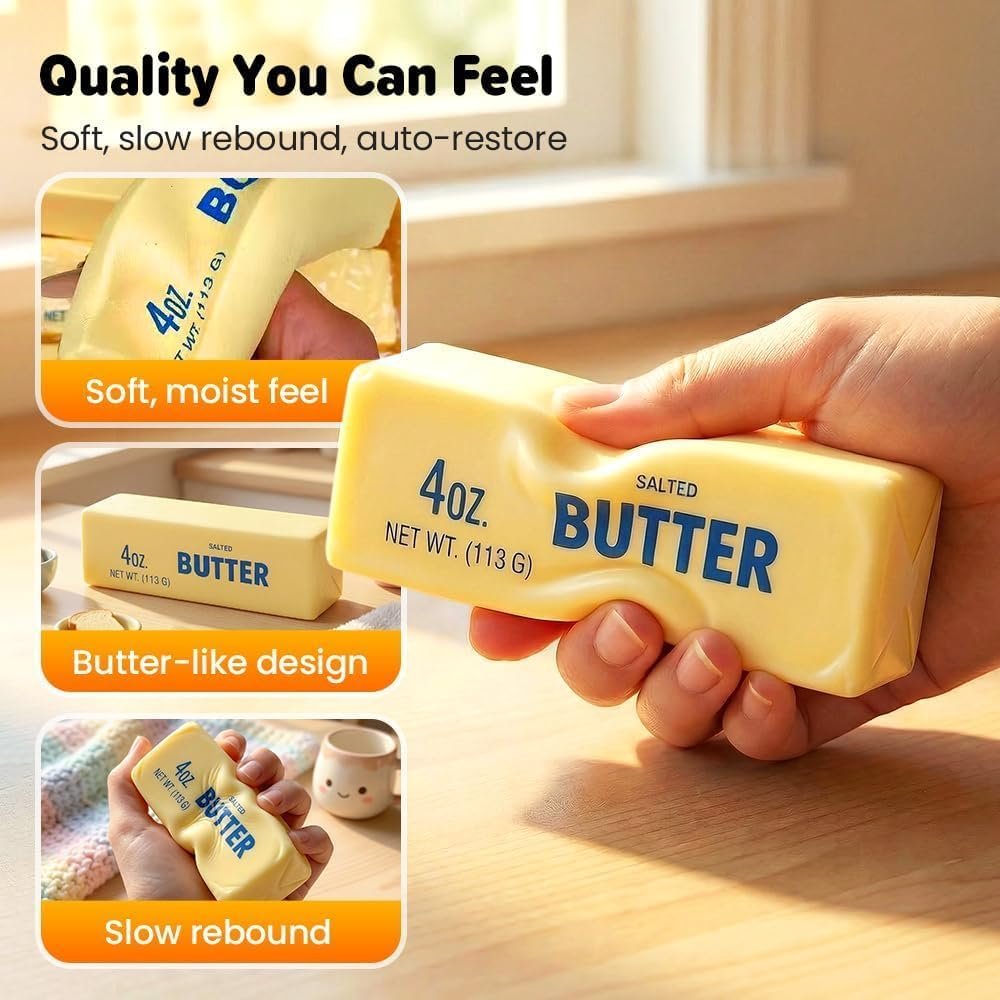 Slow Rebound Cute Butter Squeeze Stress Balls, 2026 Upgraded Squeeze Ball Realistic Butter Stick Soft Squeeze Toys, Upgrade Wet Slow Rebound Stress Relief Toy Stress Relief Fidget Toys (2 Pcs) - Image 3