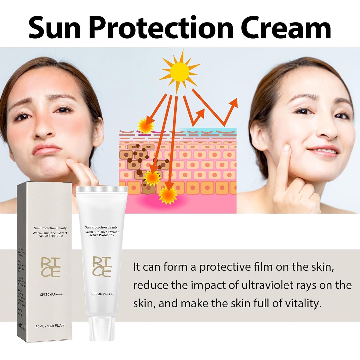 Relief Sun Rice Sunscreen For Face SPF50+ Korean Formula PA++++ for All Skin Types Facial Skincare, UV Defense, Nourishing Skin - Image 3
