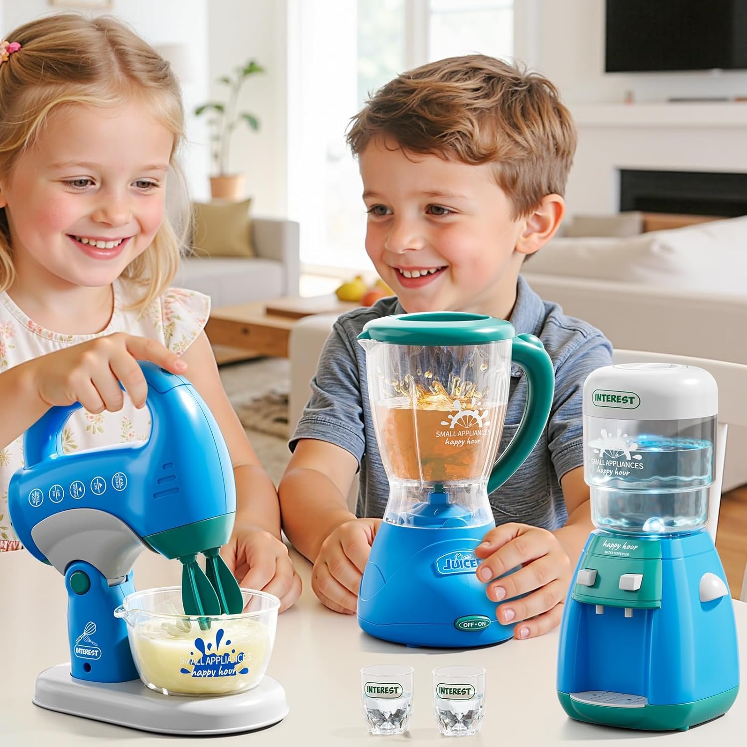 3-in-1 Play Kitchen Appliances Set for Kids, Pretend Play Toys with Blender, Mixers, Water Dispenser, Realistic Sounds & Light, Birthday Gifts for 3-8 Year Old Girl - Image 3