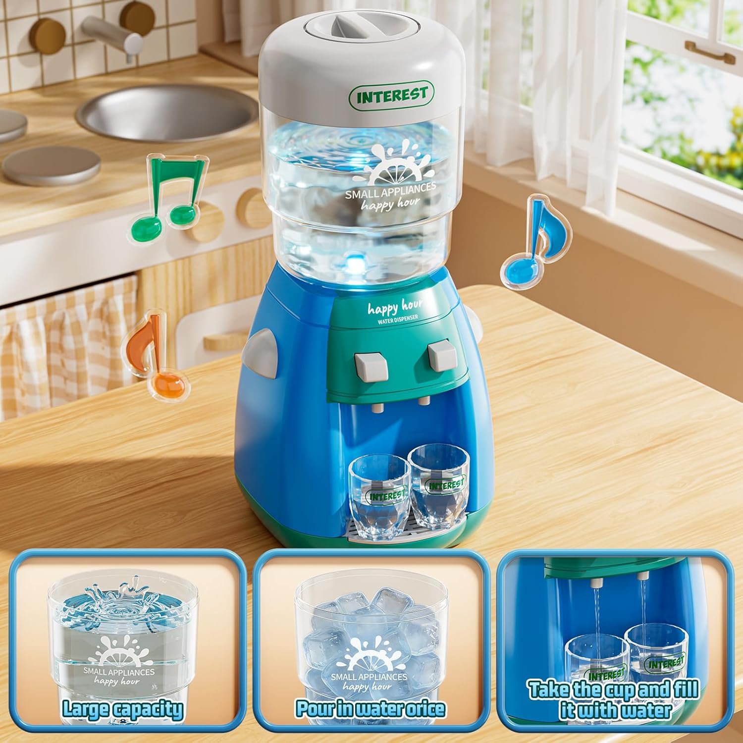 3-in-1 Play Kitchen Appliances Set for Kids, Pretend Play Toys with Blender, Mixers, Water Dispenser, Realistic Sounds & Light, Birthday Gifts for 3-8 Year Old Girl - Image 4