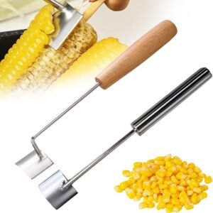 2026 New Corn Peeler, Corn Cob Stripper Tool Stainless Steel Corn Peeler for Corn on the Cob Multifunctional Kitchen Gadget Corn On Cob Remover Cutter Tool (Wood+Silver)