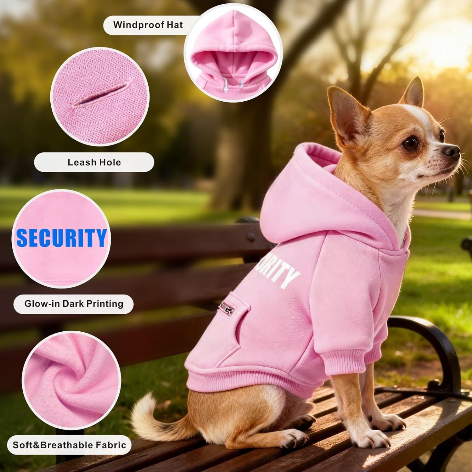 Dog Hoodie for Large Dogs Glow-in-The-Dark Security Dog Sweater Sweatshirt Hooded Soft Brushed Fleece WinterClothes with Dual Pocket Zip Puppy Hoodies Pink XXL - Image 3