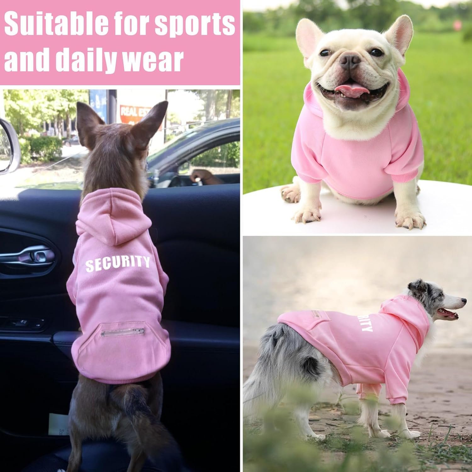 Dog Hoodie for Large Dogs Glow-in-The-Dark Security Dog Sweater Sweatshirt Hooded Soft Brushed Fleece WinterClothes with Dual Pocket Zip Puppy Hoodies Pink XXL - Image 4