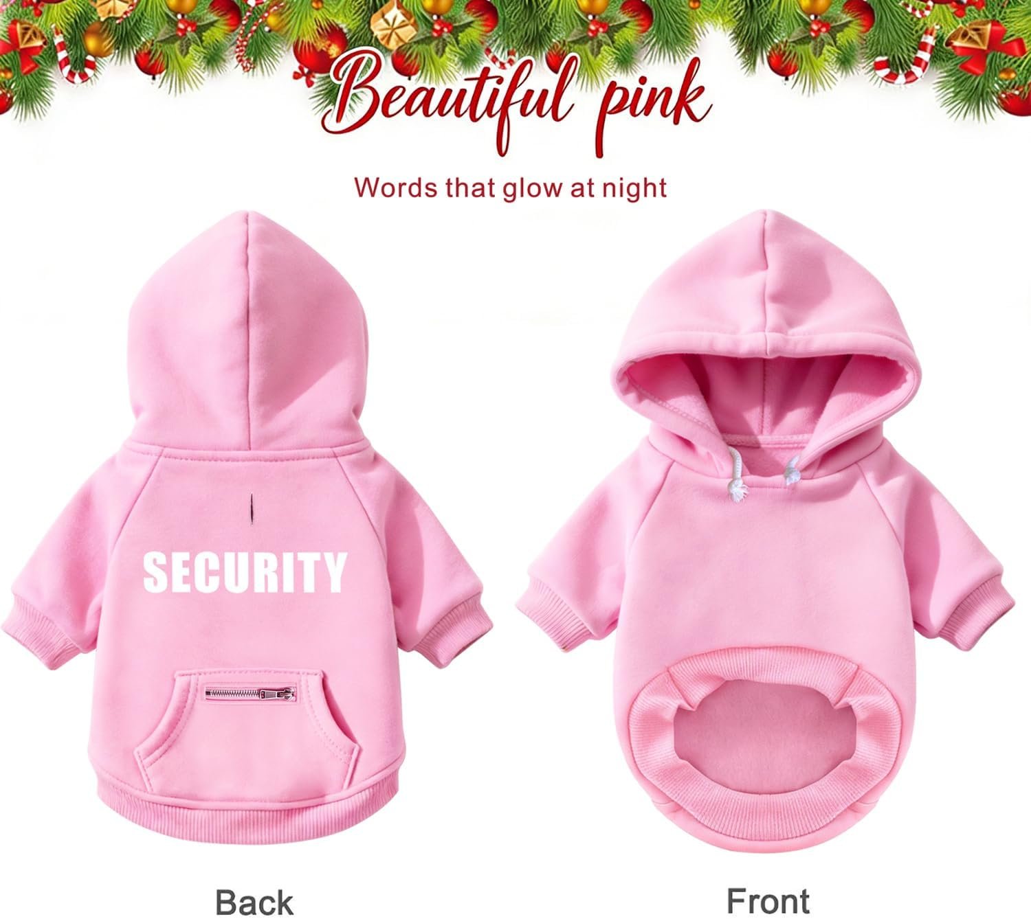 Dog Hoodie for Large Dogs Glow-in-The-Dark Security Dog Sweater Sweatshirt Hooded Soft Brushed Fleece WinterClothes with Dual Pocket Zip Puppy Hoodies Pink XXL - Image 5