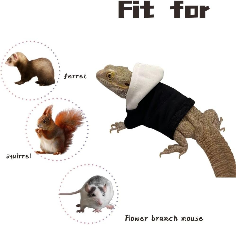 Lizard Clothes for Bearded Dragons Handmade Cloth Material Hoodies Sweater Coat Reptile Apparel Costume Skin Protection Photo Party for Lizard Bearded Dragon Crested Gecko Chameleon (Black) - Image 3