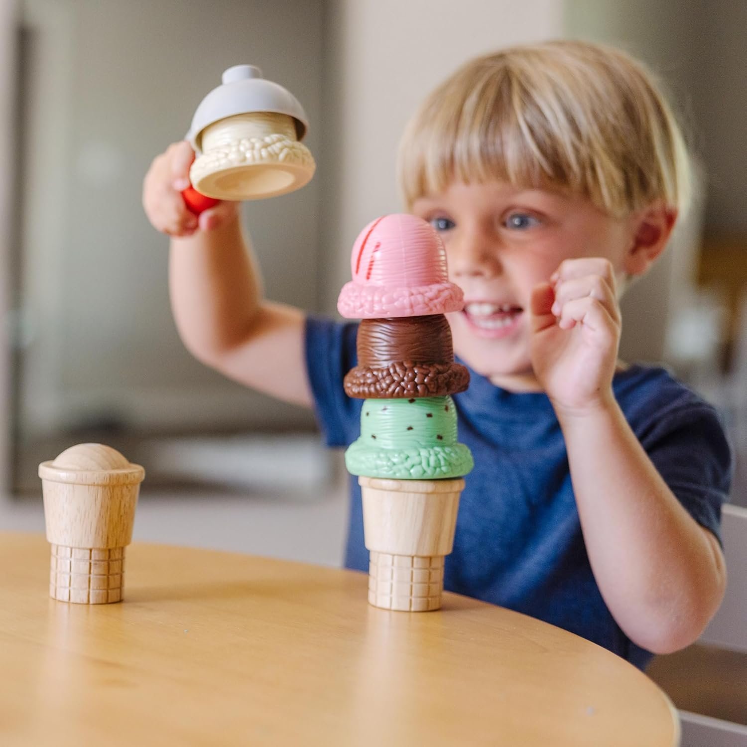 Melissa & Doug Scoop and Stack Ice Cream Cone Wooden Magnetic Pretend Play Food Set, Preschool Toy Play Ice Cream Set, Pretend Food, Toy for Toddlers and Kids Ages 3+ - FSC-Certified - Image 3