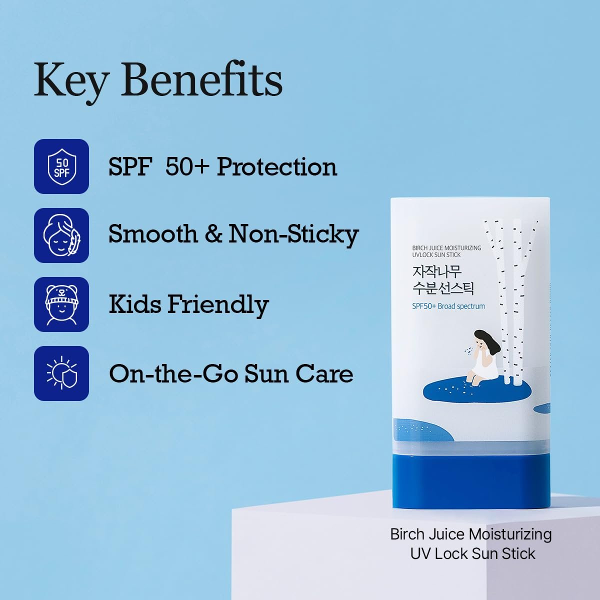ROUND LAB Birch Juice Moisturizing Sun Stick Broad Spectrum SPF 50+, 0.67oz, Sunscreen Stick for face and body, No White Cast, Non-Sticky, Travel-Friendly, Protector Solar Barra, Korean Sunscreen - Image 3