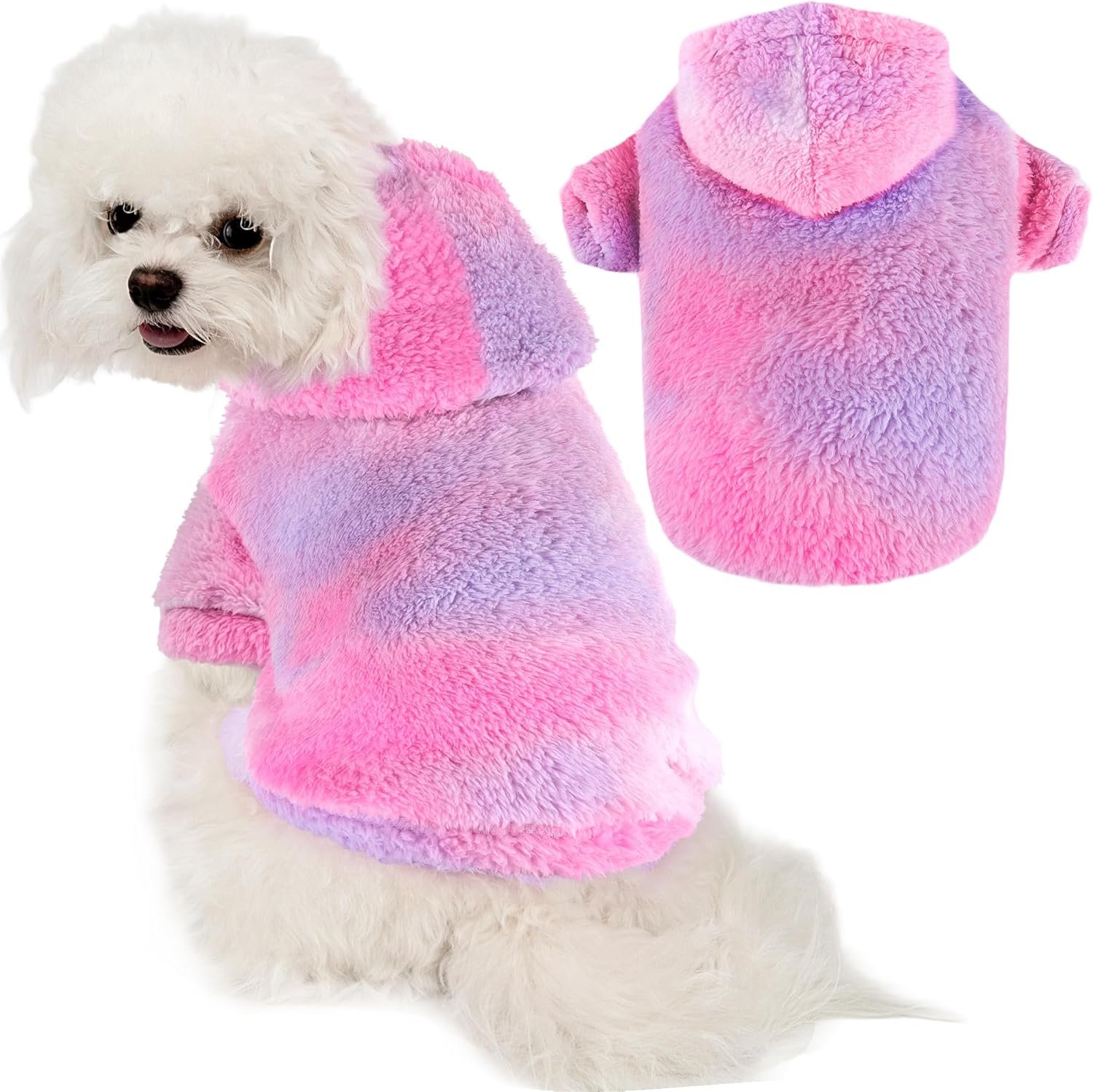 Fuzzy Dog Hoodie Sweater for Large Dogs Warm Winter Dog Clothes with Double-Sided Plush Fleece Soft Stretchy Pet Coats Hooded Sweatshirt for Medium Large Dogs