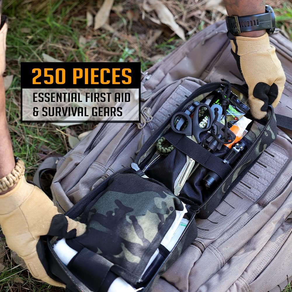 EVERLIT 250 Pieces Survival First Aid Kit IFAK EMT Molle Pouch Survival Kit Outdoor Gear Emergency Kits Trauma Bag for Camping Boat Hunting Hiking Home Car Earthquake and Adventures - Image 4