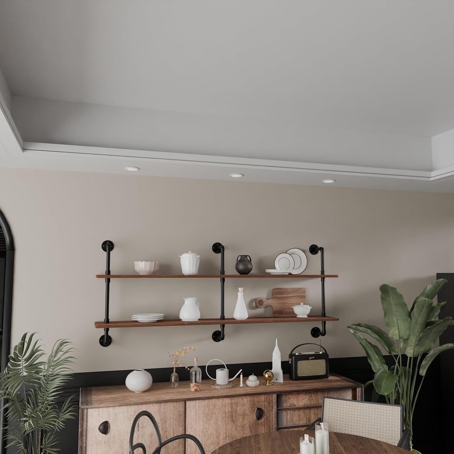 Floating Shelves for Wall Laundry Room Shelves Bookshelf Industrial Pipe Shelving Shelf Real Wood Planks 60 inch Rustic Wall Shelves Hanging Bookshelves Farmhouse Kitchen Bar Shelving - Image 6