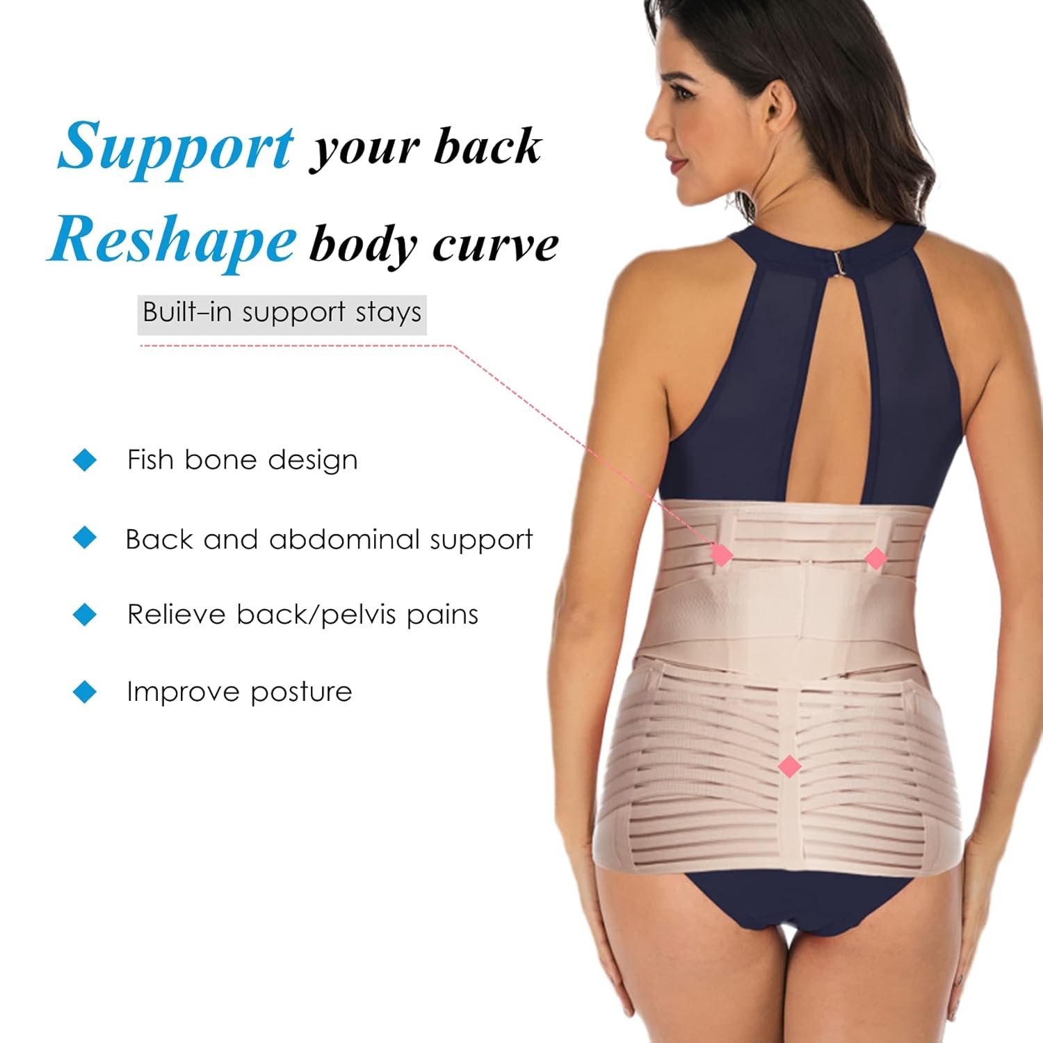 Reian Postpartum Belly Band 3 in 1 Post Csection Support Recovery Belt for Post Pregnancy After Giving Birth Women Postnatal Shapewear Girdles (One Size, Beige) - Image 3