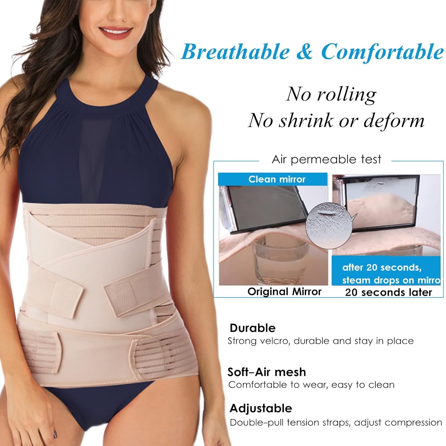 Reian Postpartum Belly Band 3 in 1 Post Csection Support Recovery Belt for Post Pregnancy After Giving Birth Women Postnatal Shapewear Girdles (One Size, Beige) - Image 4