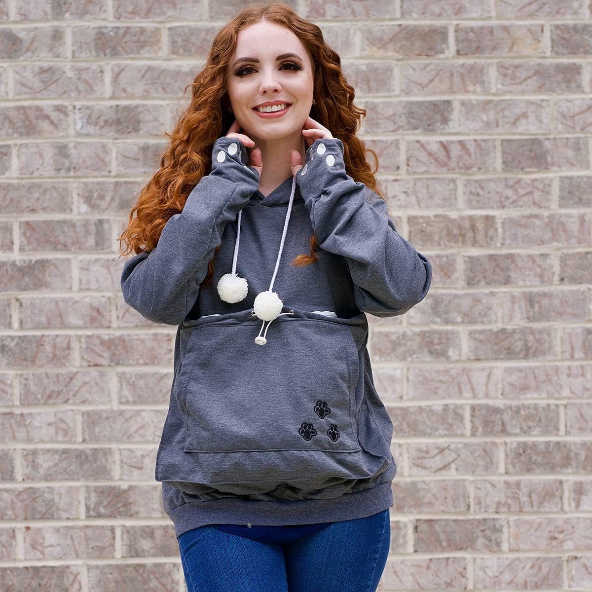 Unisex Big Pouch Hoodie Long Sleeve Pet Cat Dog Holder Carrier Sweatshirt - Image 4