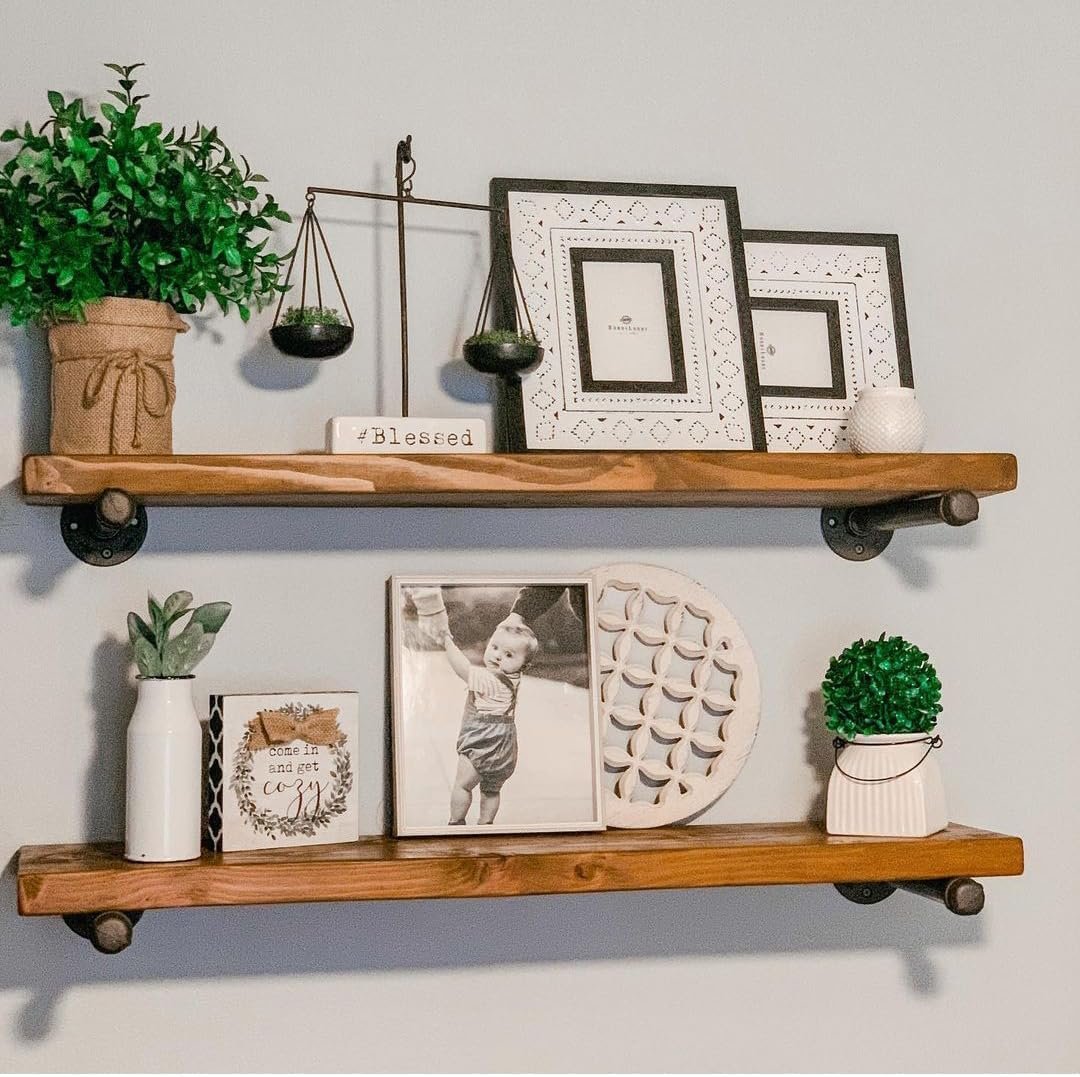 Industrial Pipe Wall Wood Shelves,Real Wooden Shelves 36" in Special Brown Color with 1.2" Extra Thickness, Modern Floating Shevles Bookshelf Shelving Units for Rustic Farmhouse Decor… - Image 3