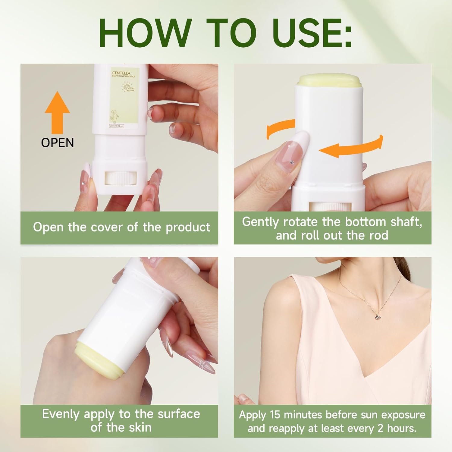 Sunscreen Stick SPF PA50++++ Centella Sunscreen Korean Sunscreen Stick Soothing Moisture Matte Sun Stick for Face & Body Non Greasy, No White Cast - Image 3