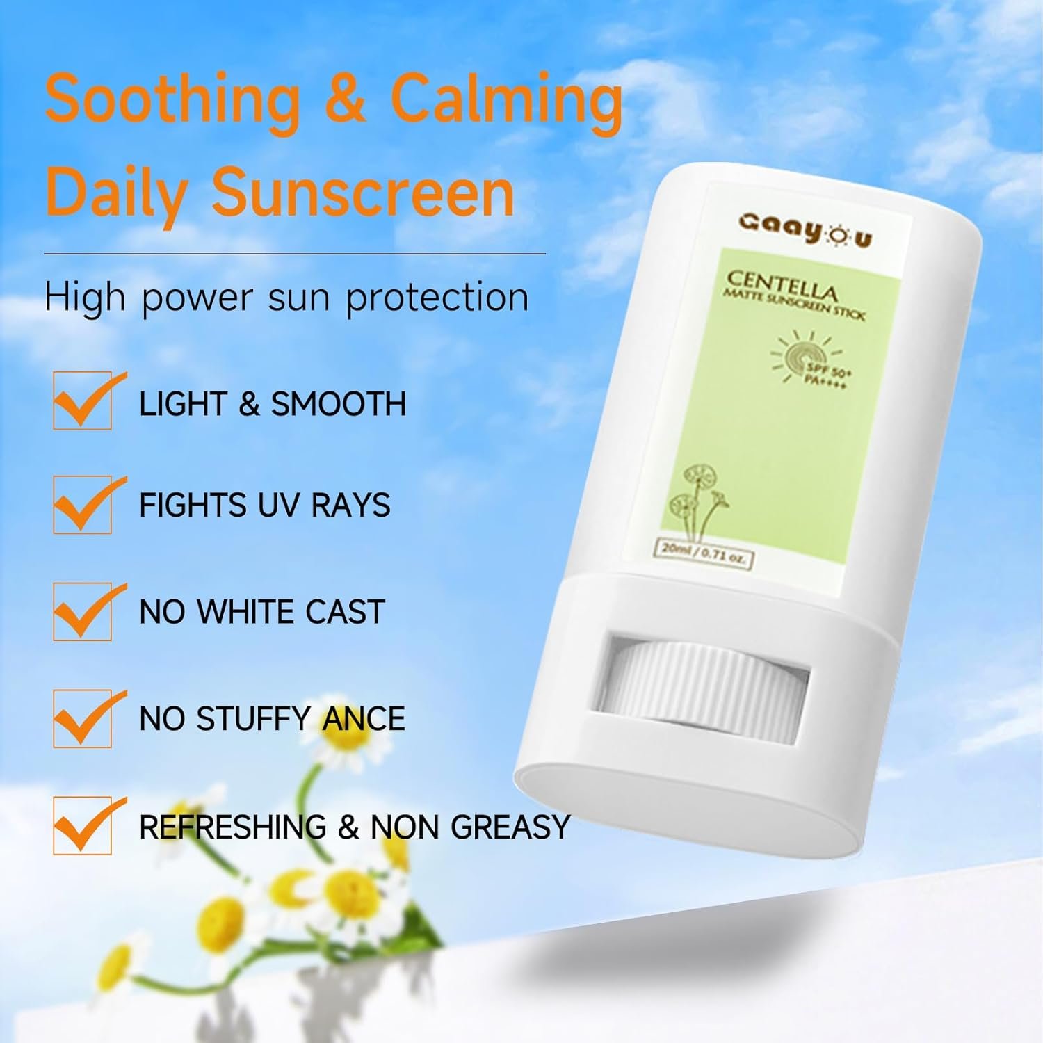 Sunscreen Stick SPF PA50++++ Centella Sunscreen Korean Sunscreen Stick Soothing Moisture Matte Sun Stick for Face & Body Non Greasy, No White Cast - Image 8