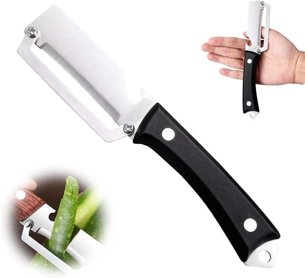 Premium Vegetable Peeler with Wooden Handle and Bottle Opener, 2026 New Stainless Steel Peeler, Multifunctional Peeling Tool for Kitchen Use, Durable Fruit Peeler for Home Cooks (Black)